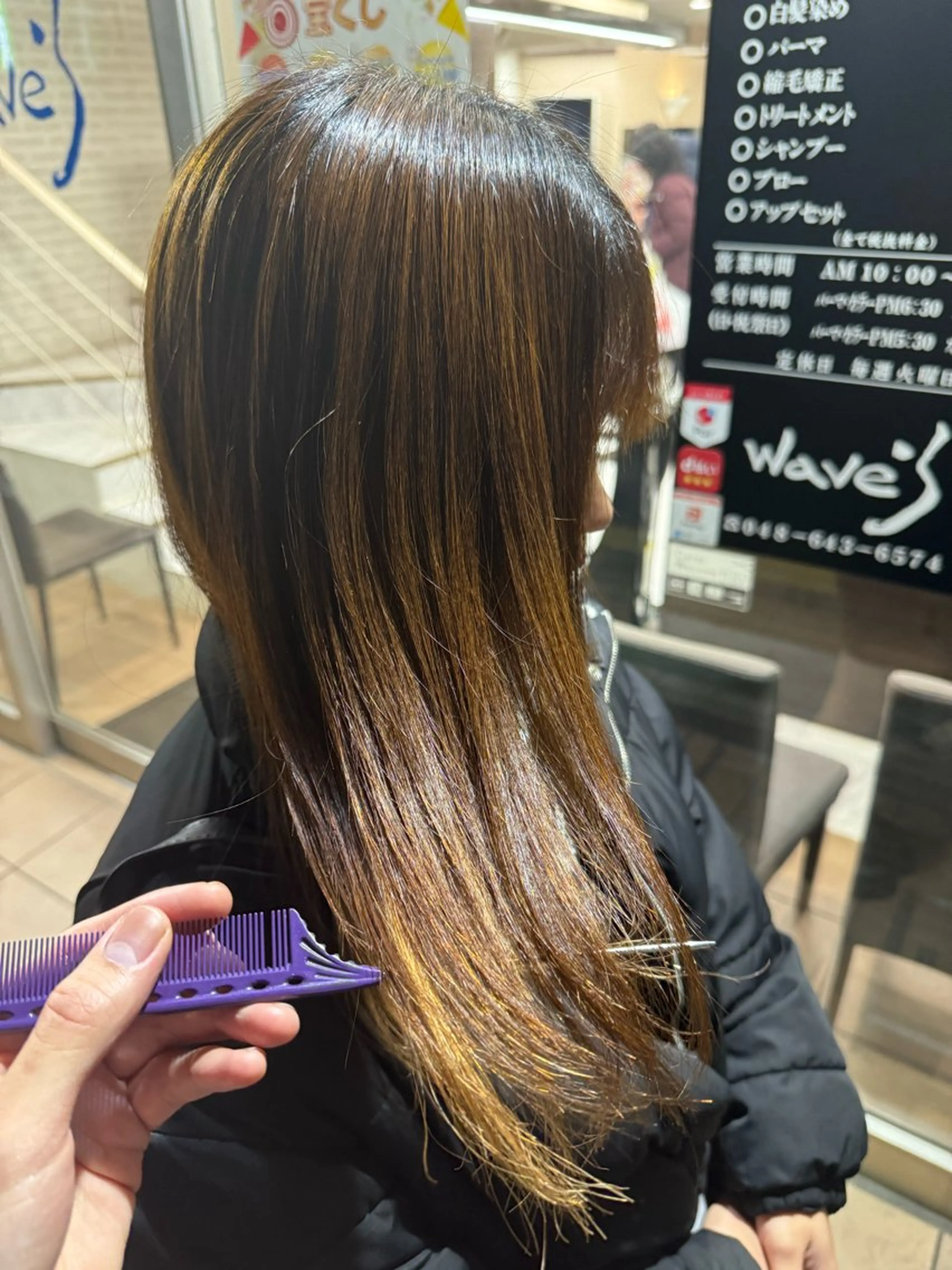 ロング パーマ ヘアアレンジ 切りっぱなしボブ 韓国風カラー ボブ くびれヘア ハイライト 縮毛矯正 トリートメント 目黒 碧人のヘアスタイル