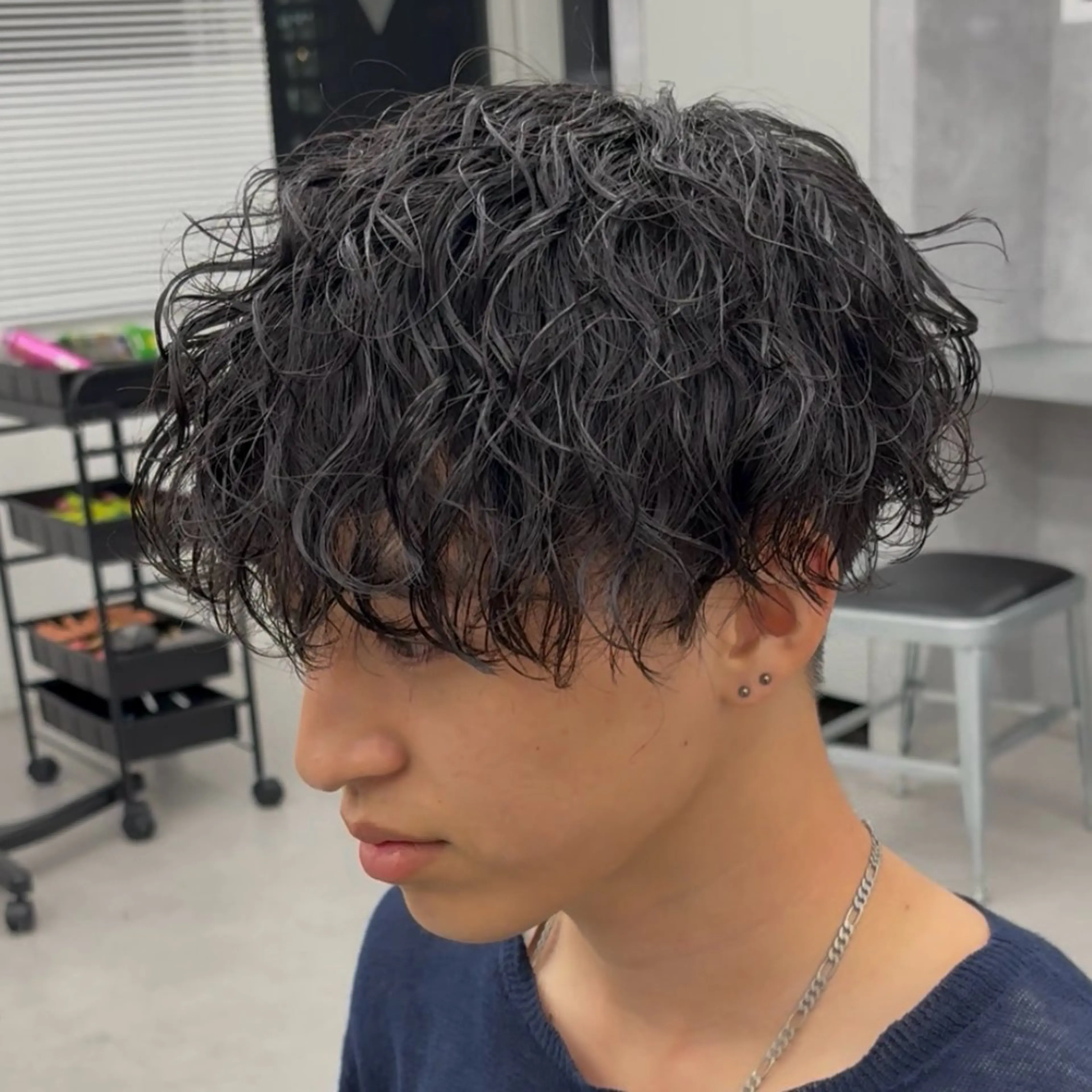 パーマ メンズ カット パーマ トリートメント 💋ホワイトメッシュ /パーマ/メンズ💋のヘアスタイル