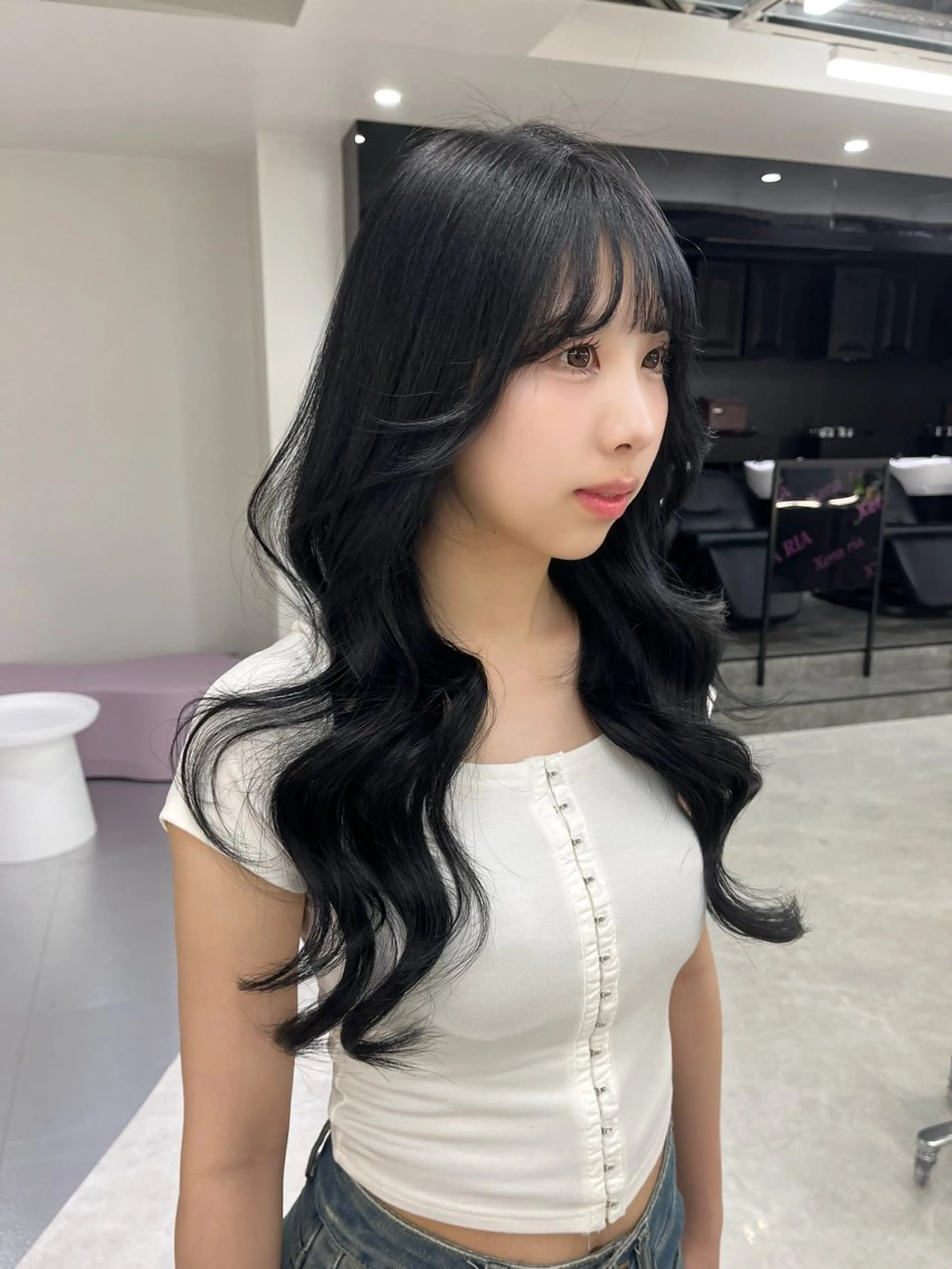 ロング カラー 黒髪 ブルーカラー ブルーブラック 韓国風ヘア レイヤーカット Kaho🤍レイヤー ※女性限定のヘアスタイル