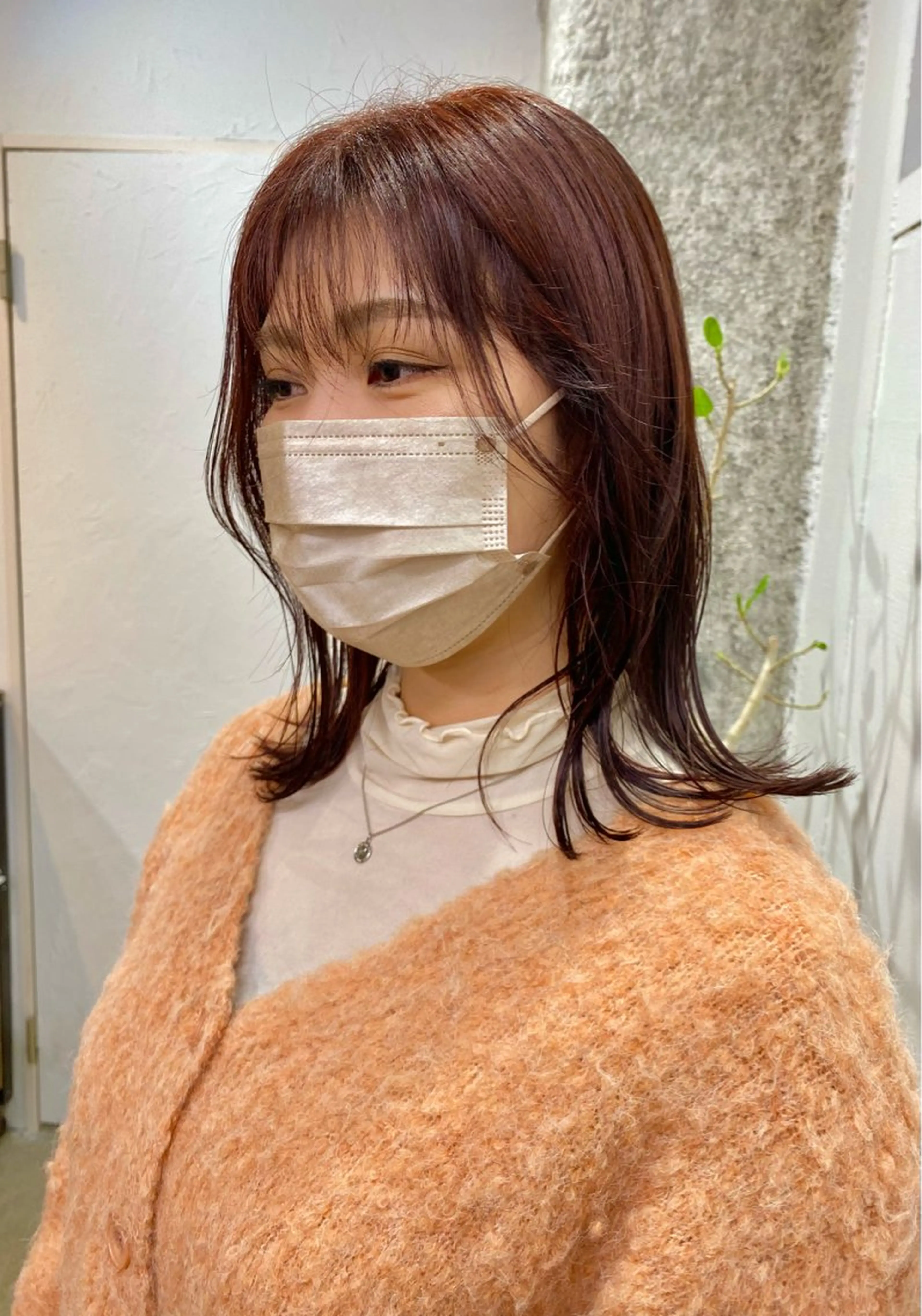 ミディアム カラー ヘアアレンジ オレンジ 顔周りカット 暖色カラー/天神/ ヘイマサクラのヘアスタイル