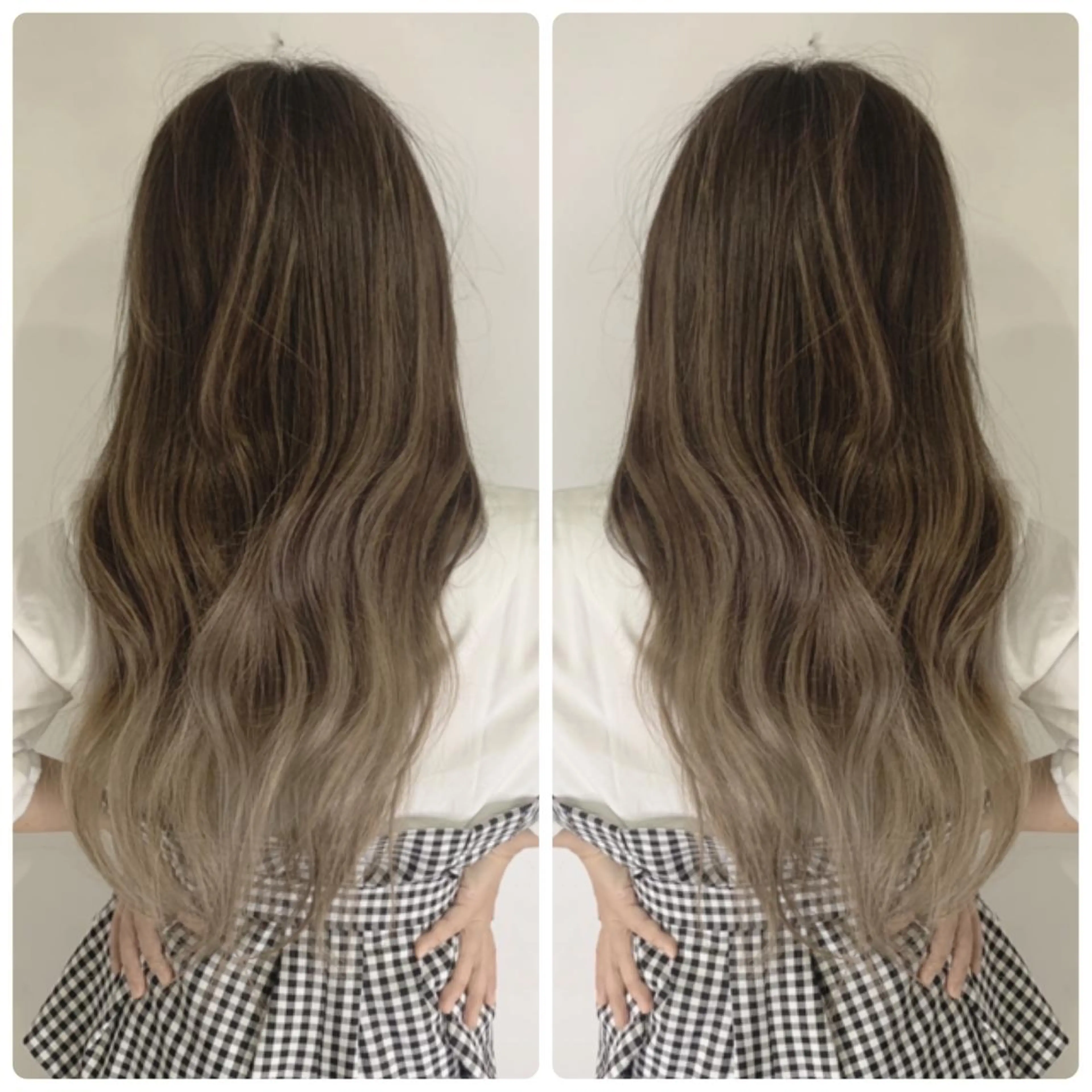 ロング カラー アッシュ バレイヤージュ ブリーチ デザインカラー グレージュ カット ヘアカラー 京都大人女性ショート 徒歩1分/秋山のヘアスタイル