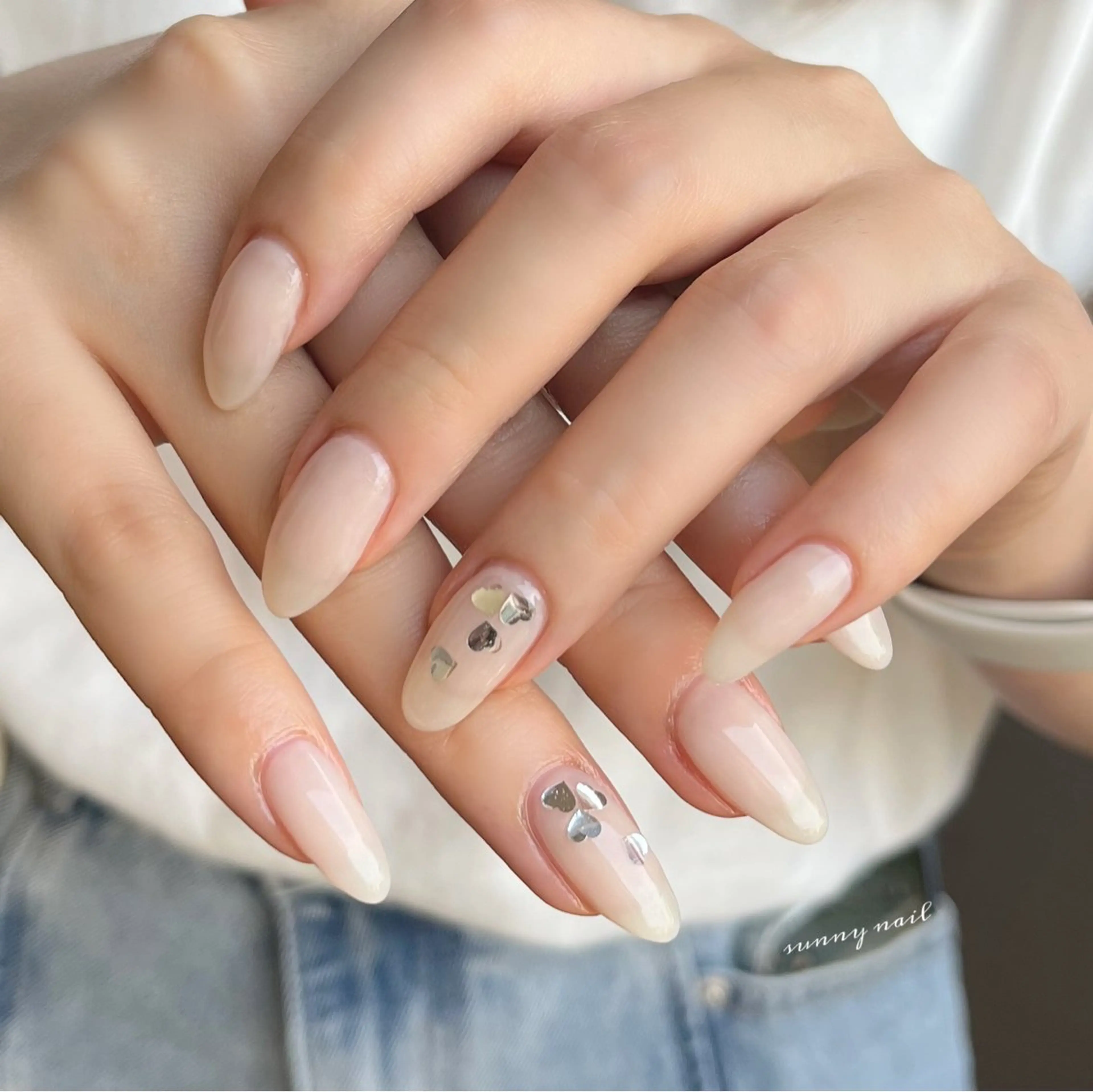 ネイル クリアネイル ジェルネイル ハート パラジェル ホワイト sunny nailのネイルデザイン