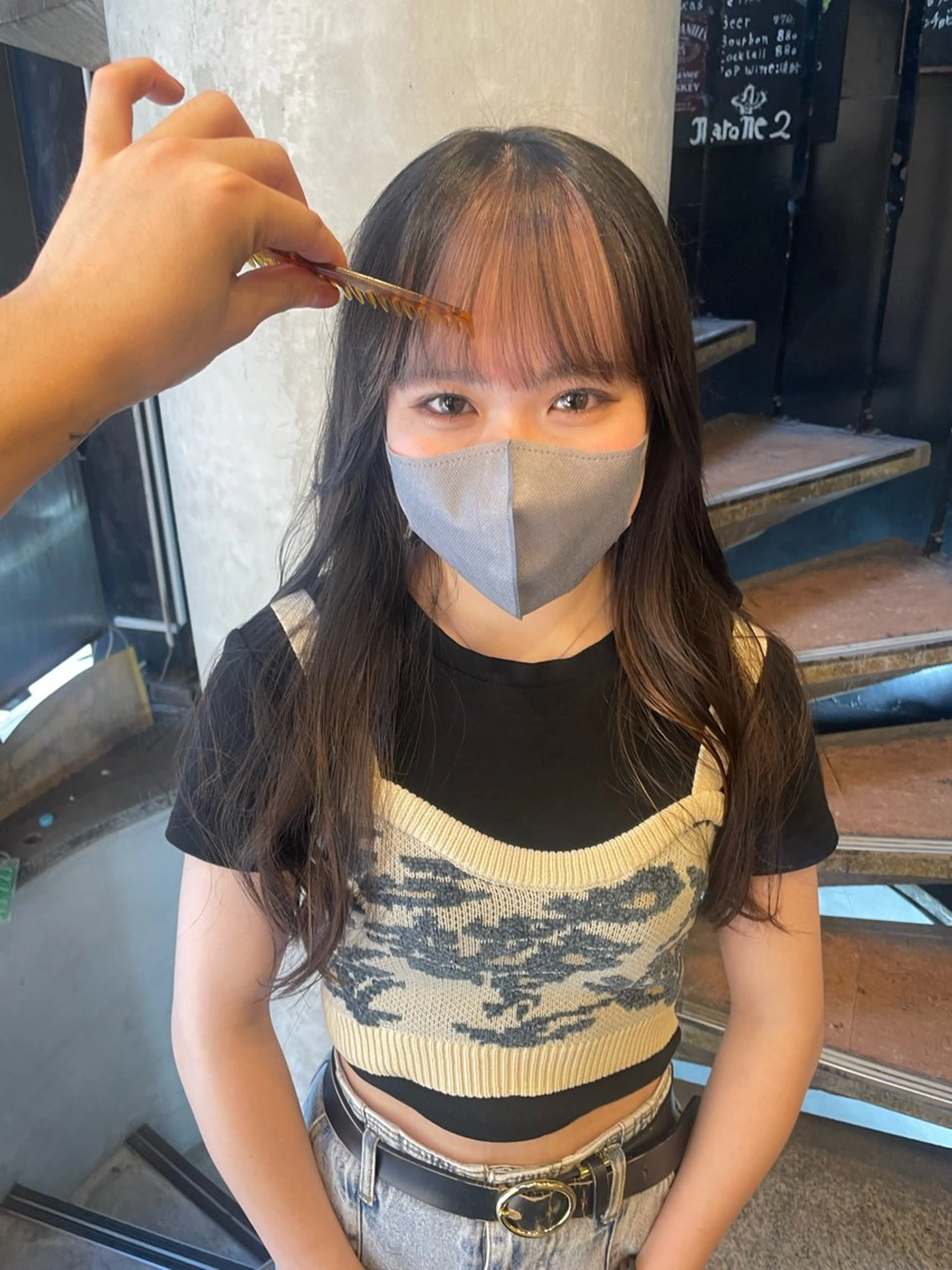 セミロング カラー ミストバング  フェイスフレーミング グレージュ ミルクティーグレージュ ヘアカラー トリートメント ケアブリーチ/ エクステ/レイヤーのヘアスタイル