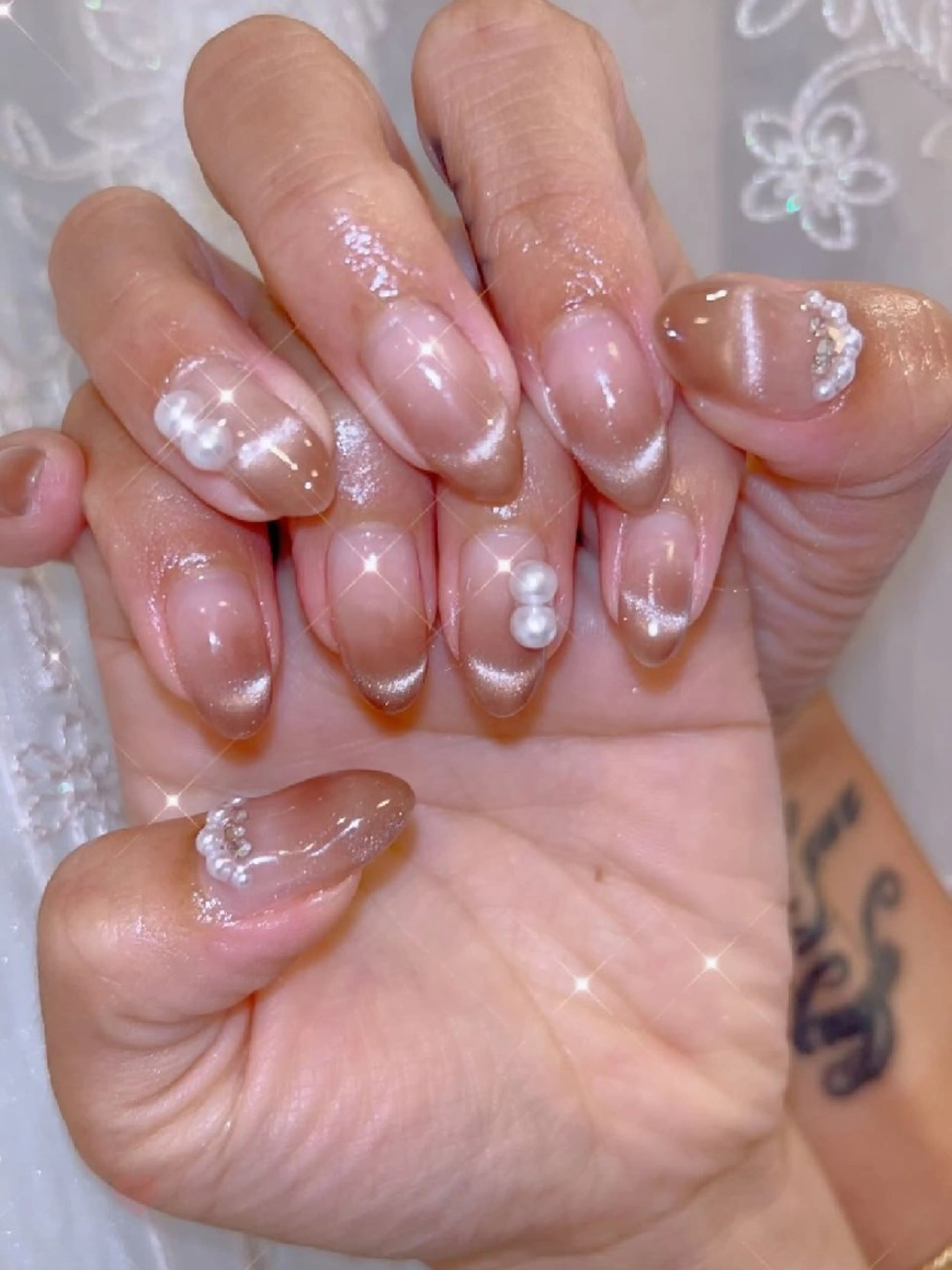 ネイル 長さ出し ジェルネイル 韓国ネイル マグネットネイル ニュアンスネイル I LOVE ME  NAIL.｡.:*♡のネイルデザイン