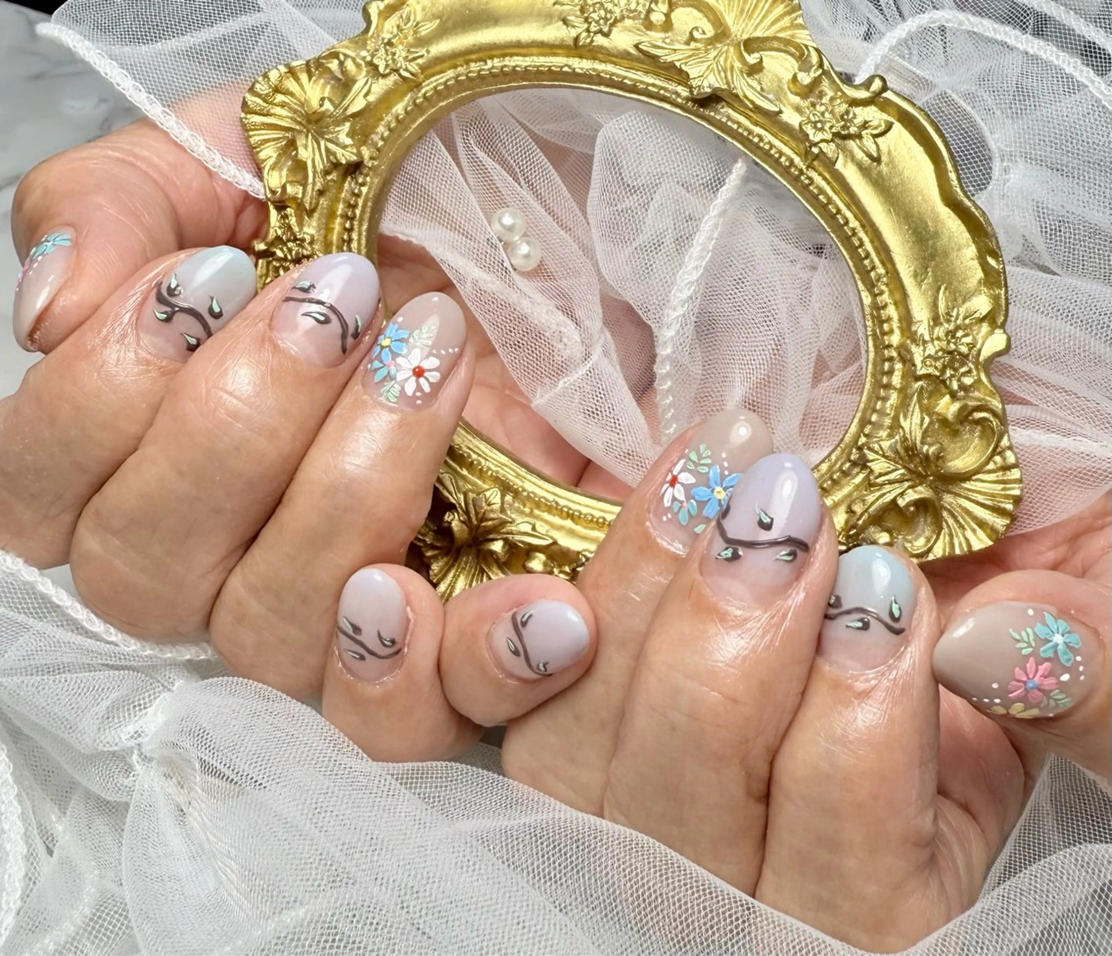 ネイル アートネイル チークネイル フレンチネイル ガラスフレンチ 氷ネイル・うるうるネイル M.N_ nailのネイルデザイン
