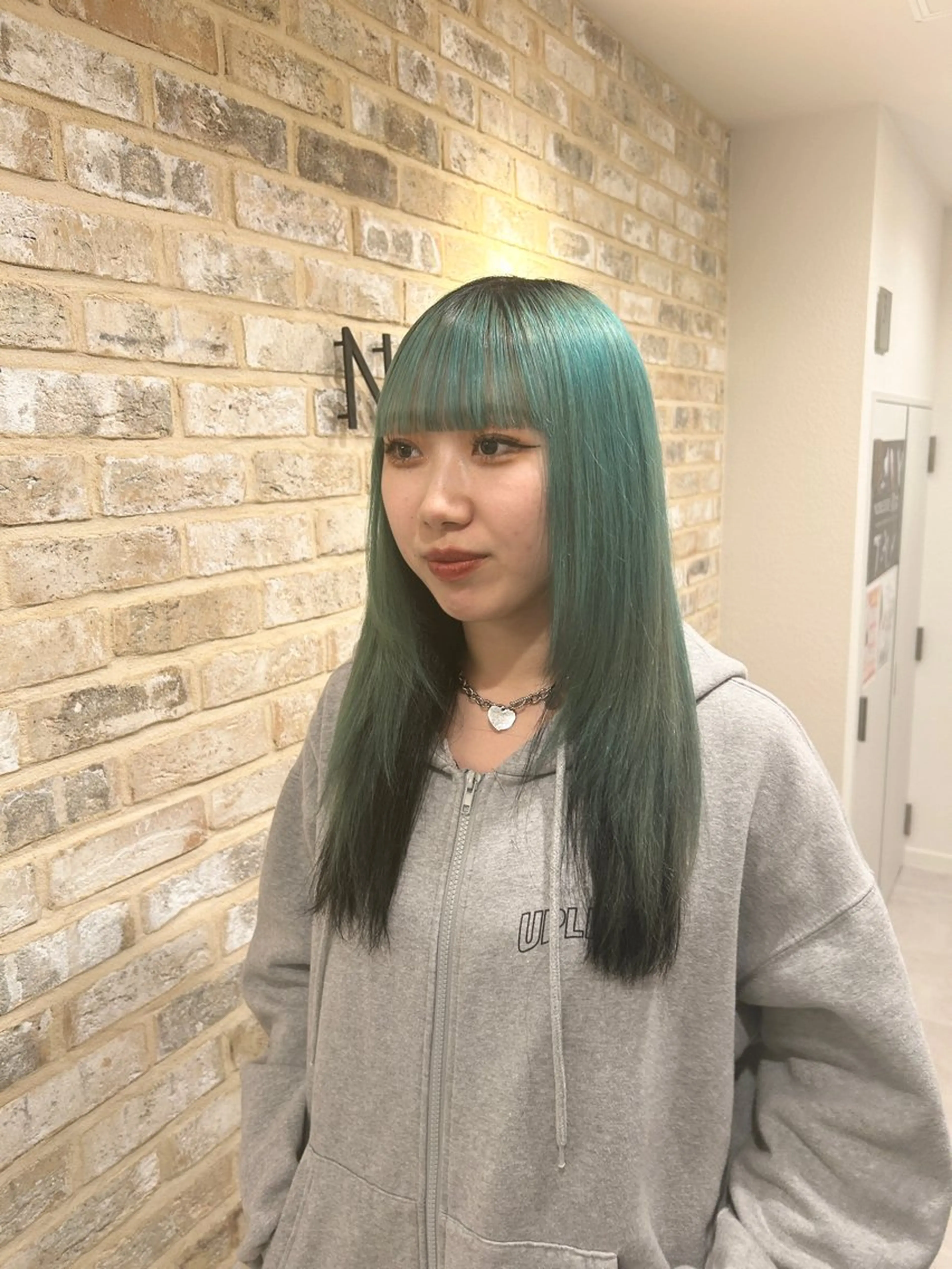 ロング カラー 黒髪 ミント ヘアカラー トリートメント ハイトーン/ ウルフ/suzuhaのヘアスタイル