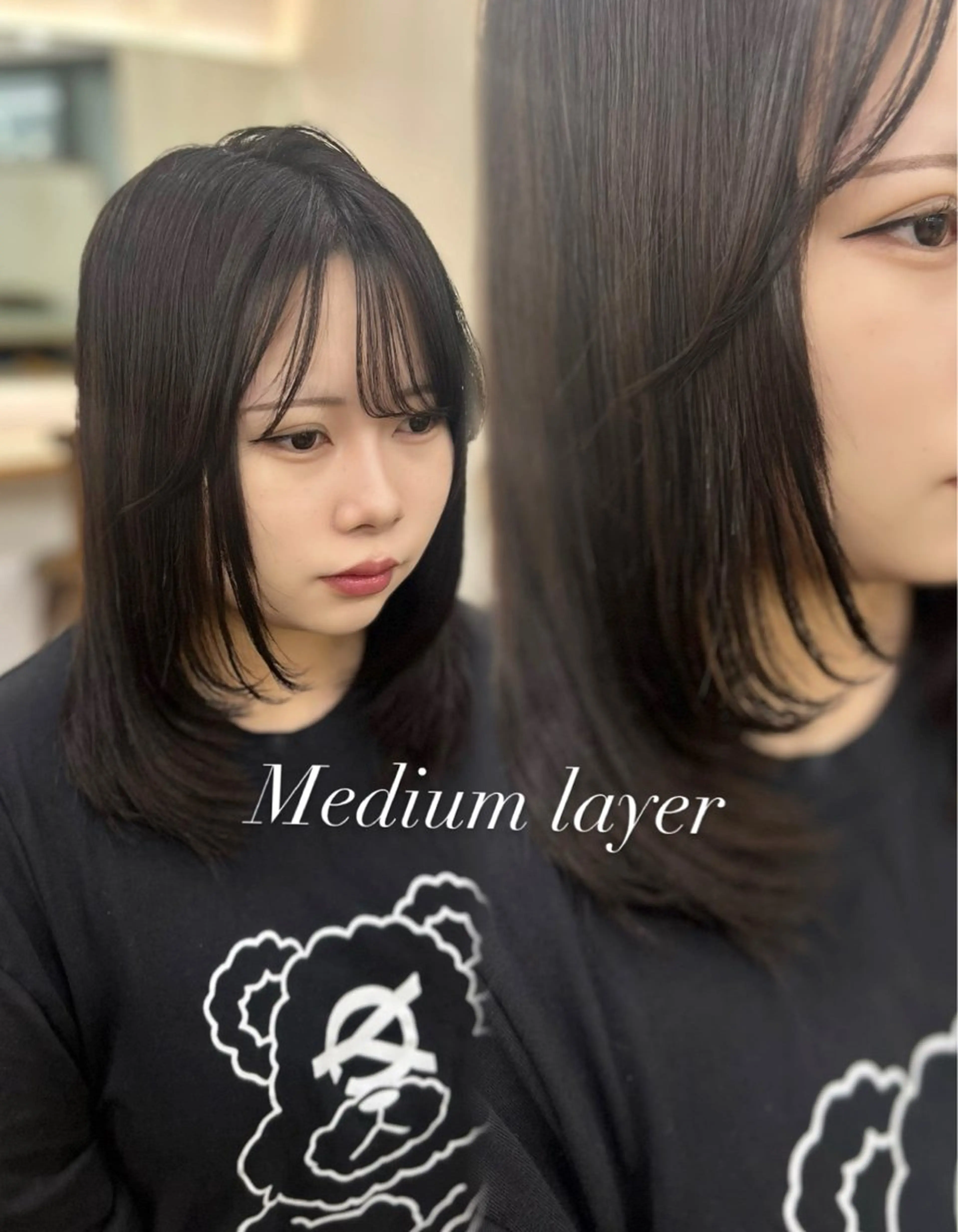 ミディアム ブリーチなしWカラー /レイヤー/セイナのヘアスタイル