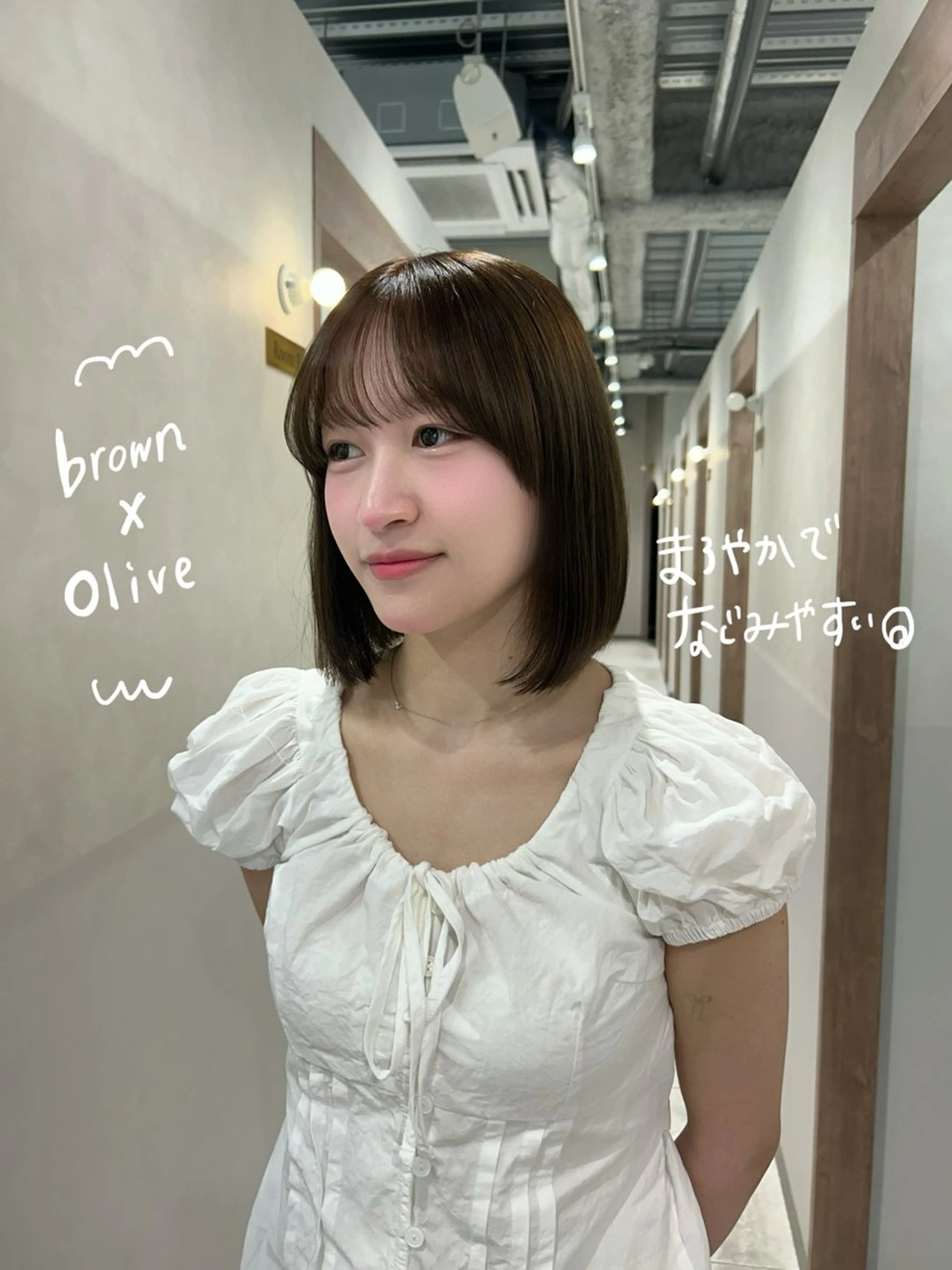 ミディアム カラー ベージュカラー ブラウンカラー オリーブブラウン ヘアカラー トリートメント SALOWIN栄 三丁目 木戸里実のヘアスタイル