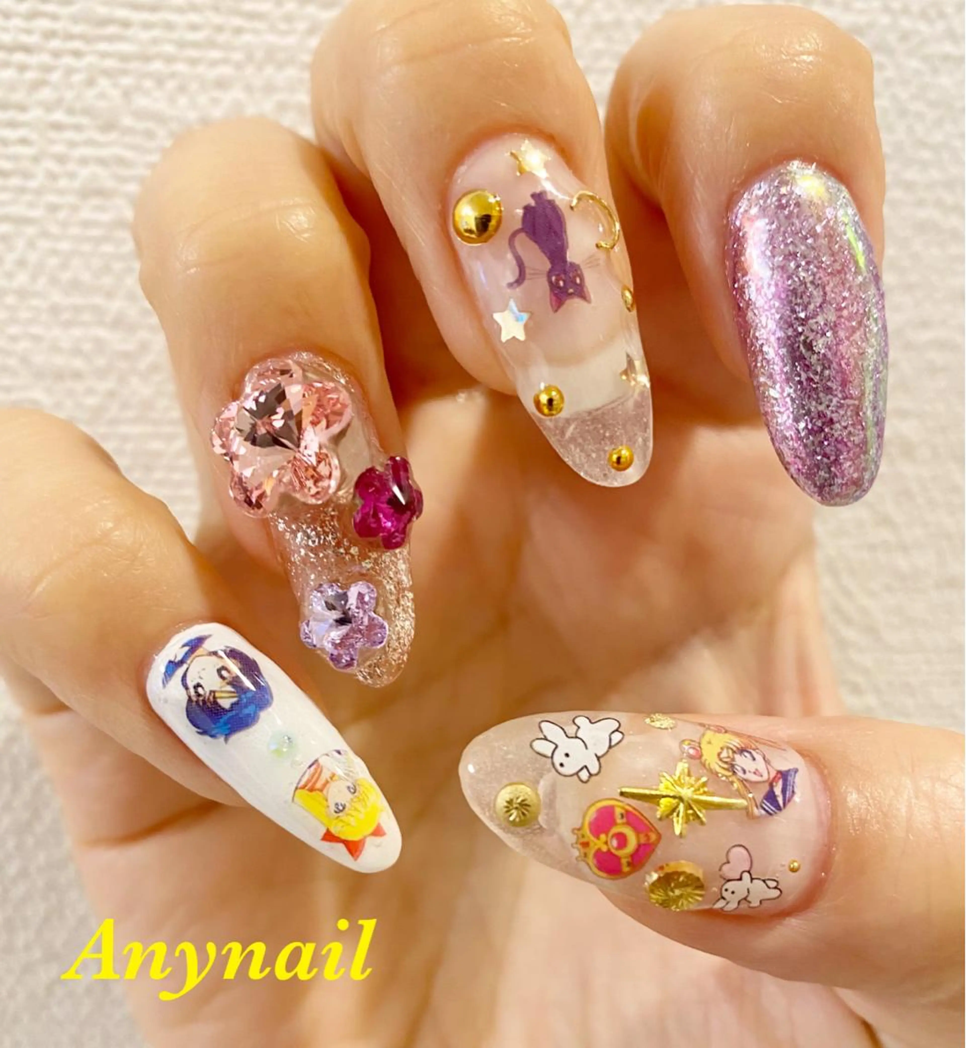 ネイル ブルー ラメ(グリッター) スカルプネイル ストーンネイル ハンドネイル 岩澤 恵子のネイルデザイン