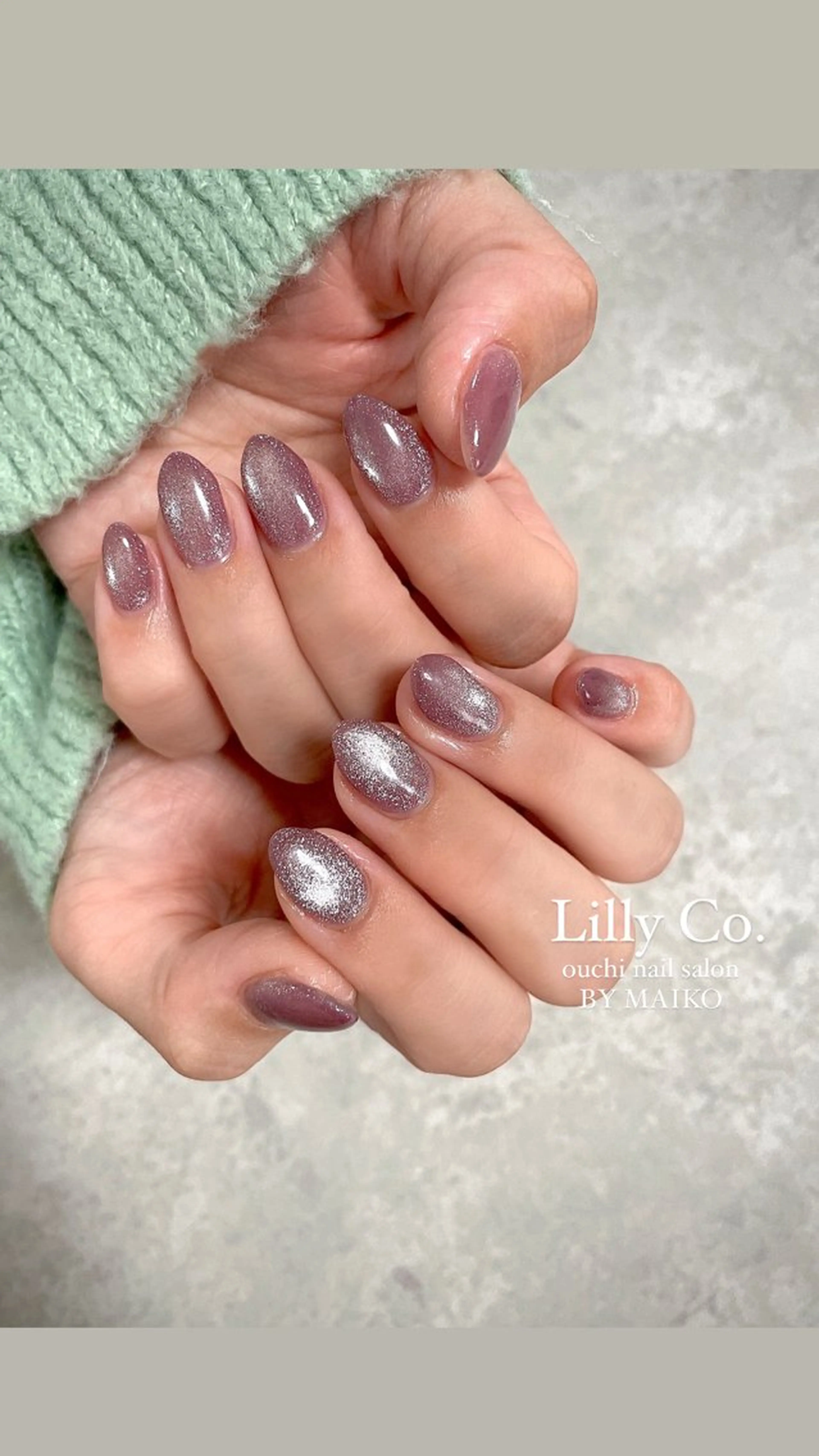 ネイル パープル ハンドネイル ハンドケア Lilly Co.のネイルデザイン