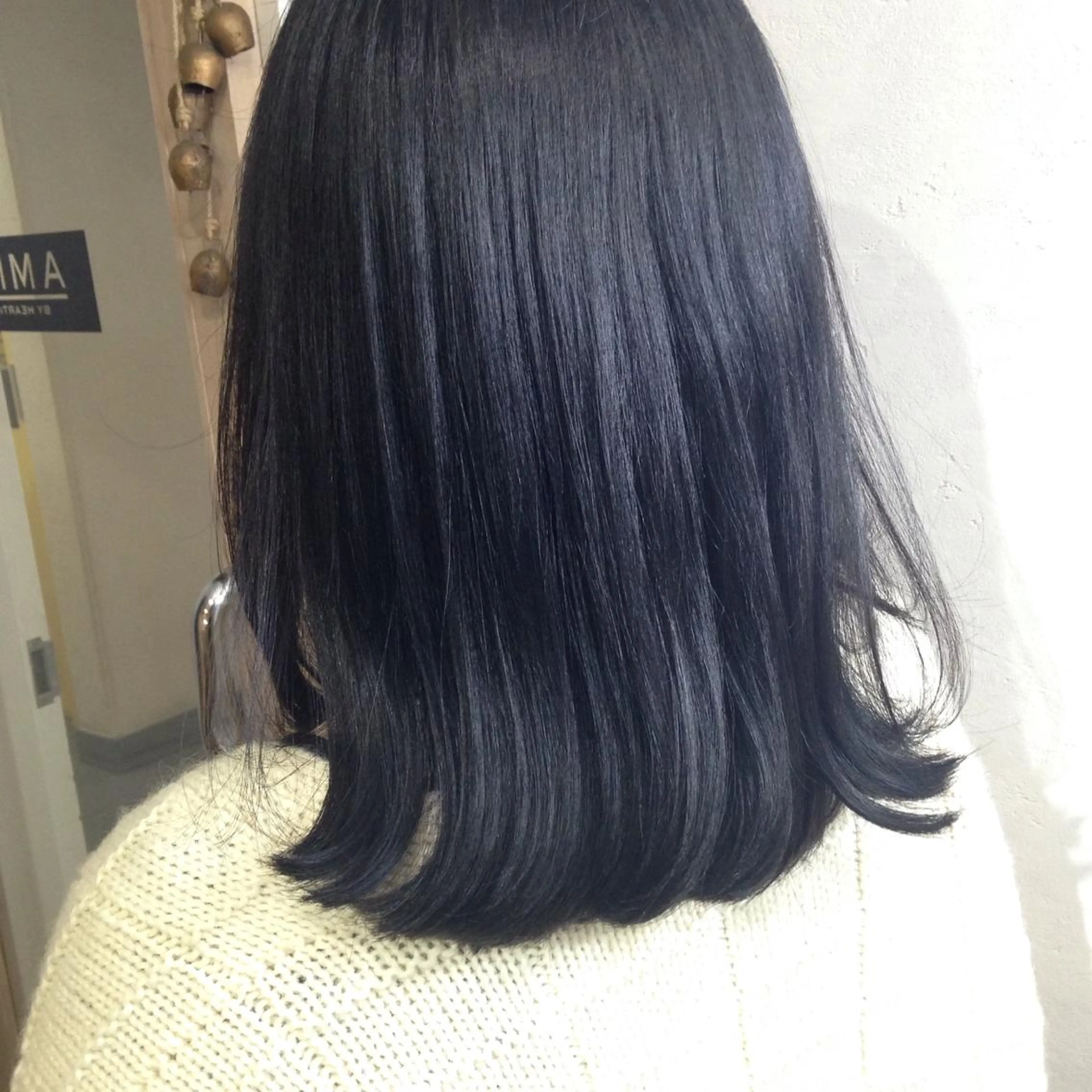 セミロング カラー 黒髪 ブルーカラー 💎髪質改善💎 デザイナーshinのヘアスタイル