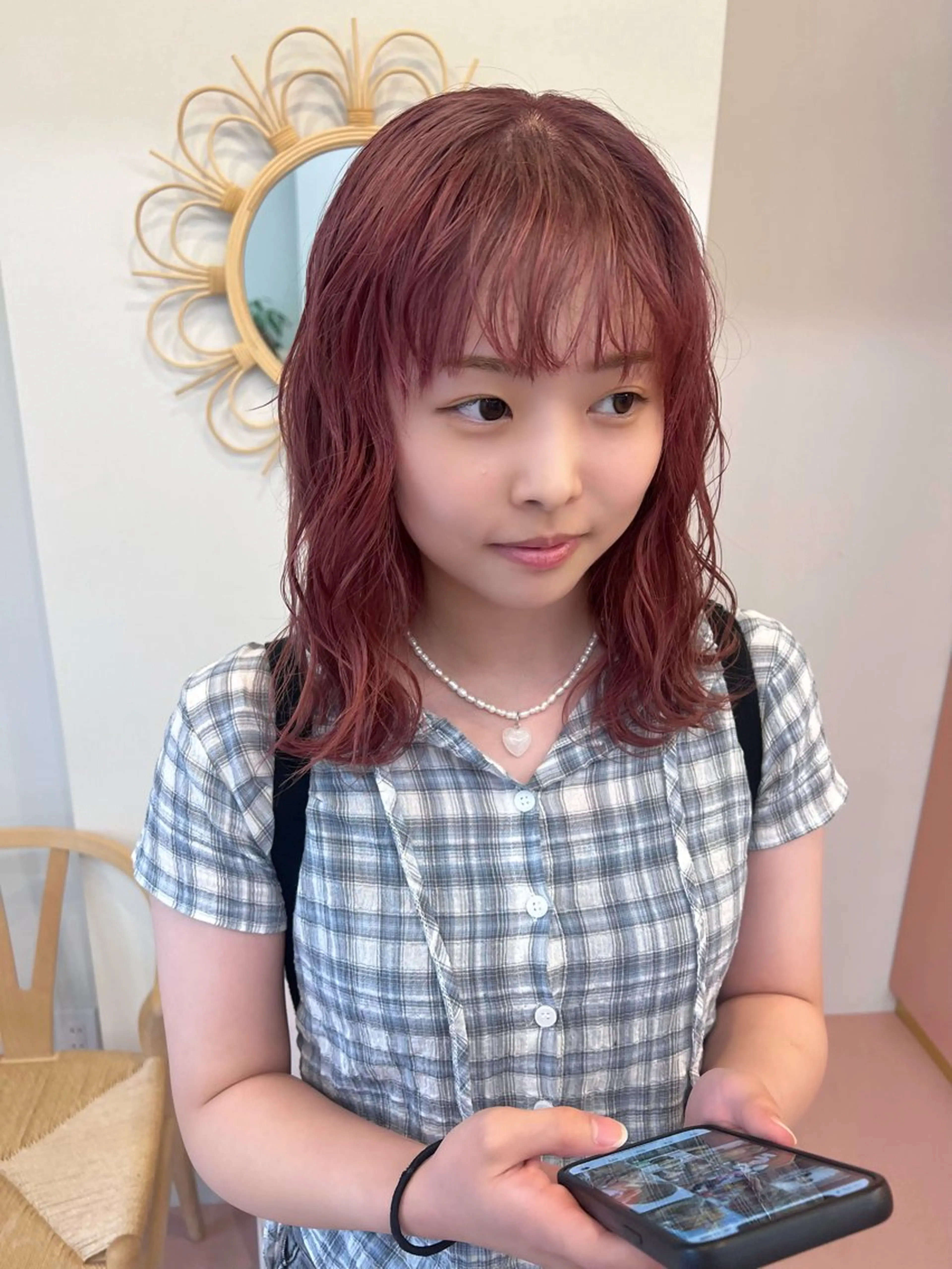 ミディアム カラー ブリーチ ケアブリーチ ハイトーンカラー レッドカラー 似合わせカット 名古屋美容院 / keinaのヘアスタイル