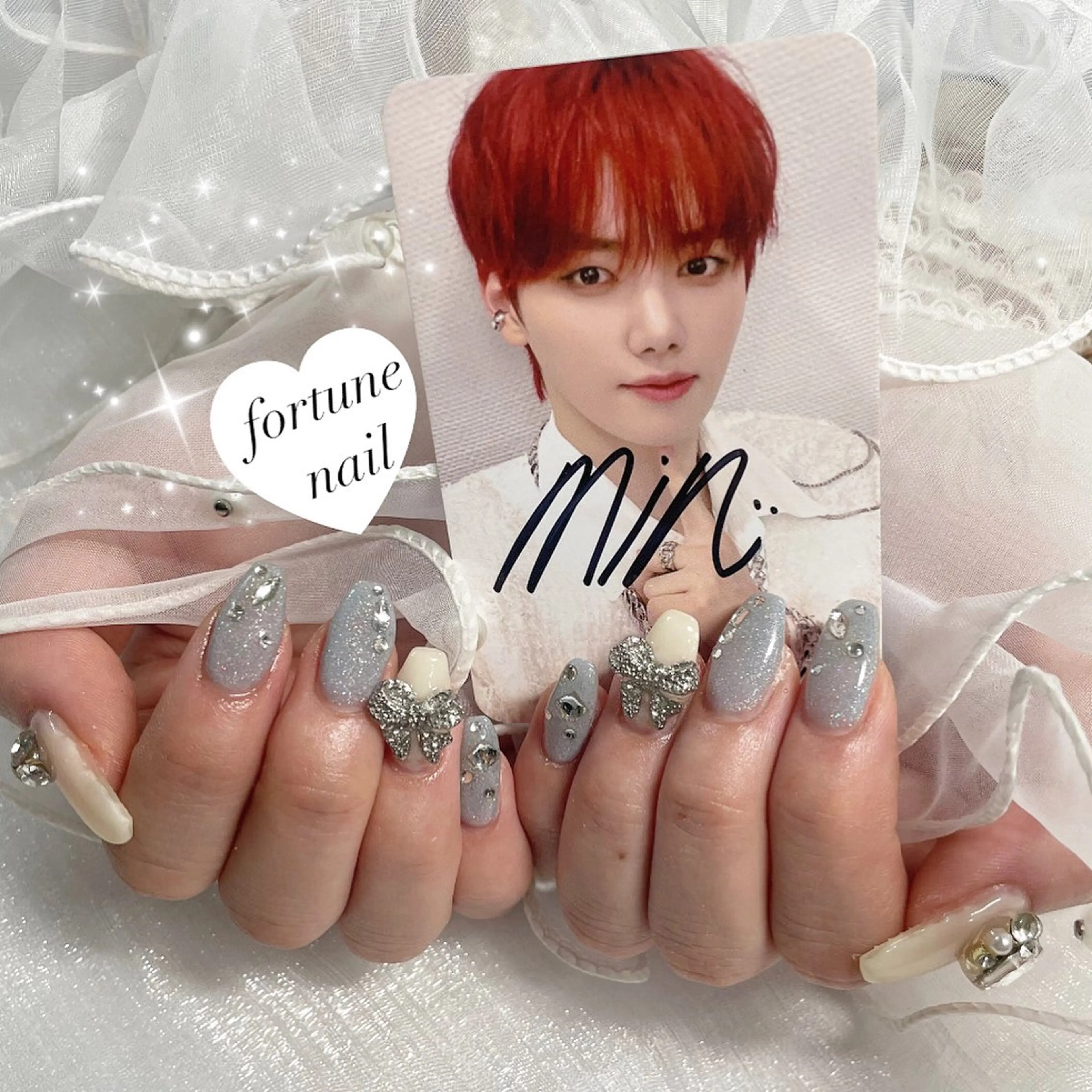 ネイル 韓国ネイル リボン ワンホンネイル ハンドネイル ☆saori ☆のネイルデザイン