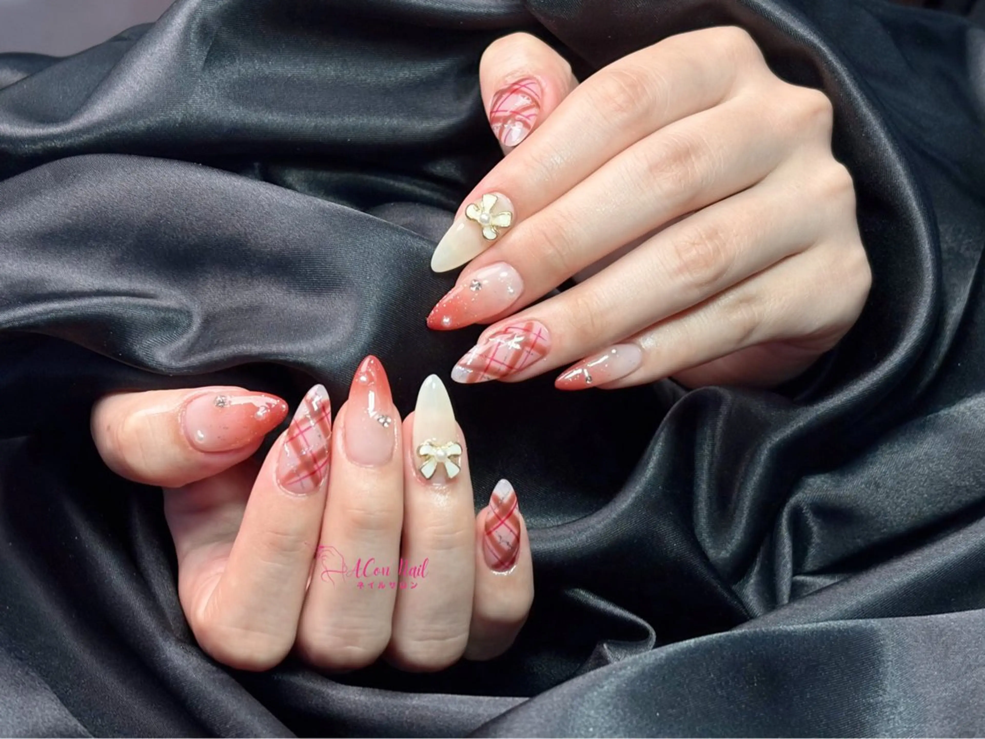 ネイル 桜ネイル 長さ出し フラワーネイル フレンチネイル ジェルネイル ハンドネイル AConNailSalon所属・ACon NailSalonのネイルデザイン