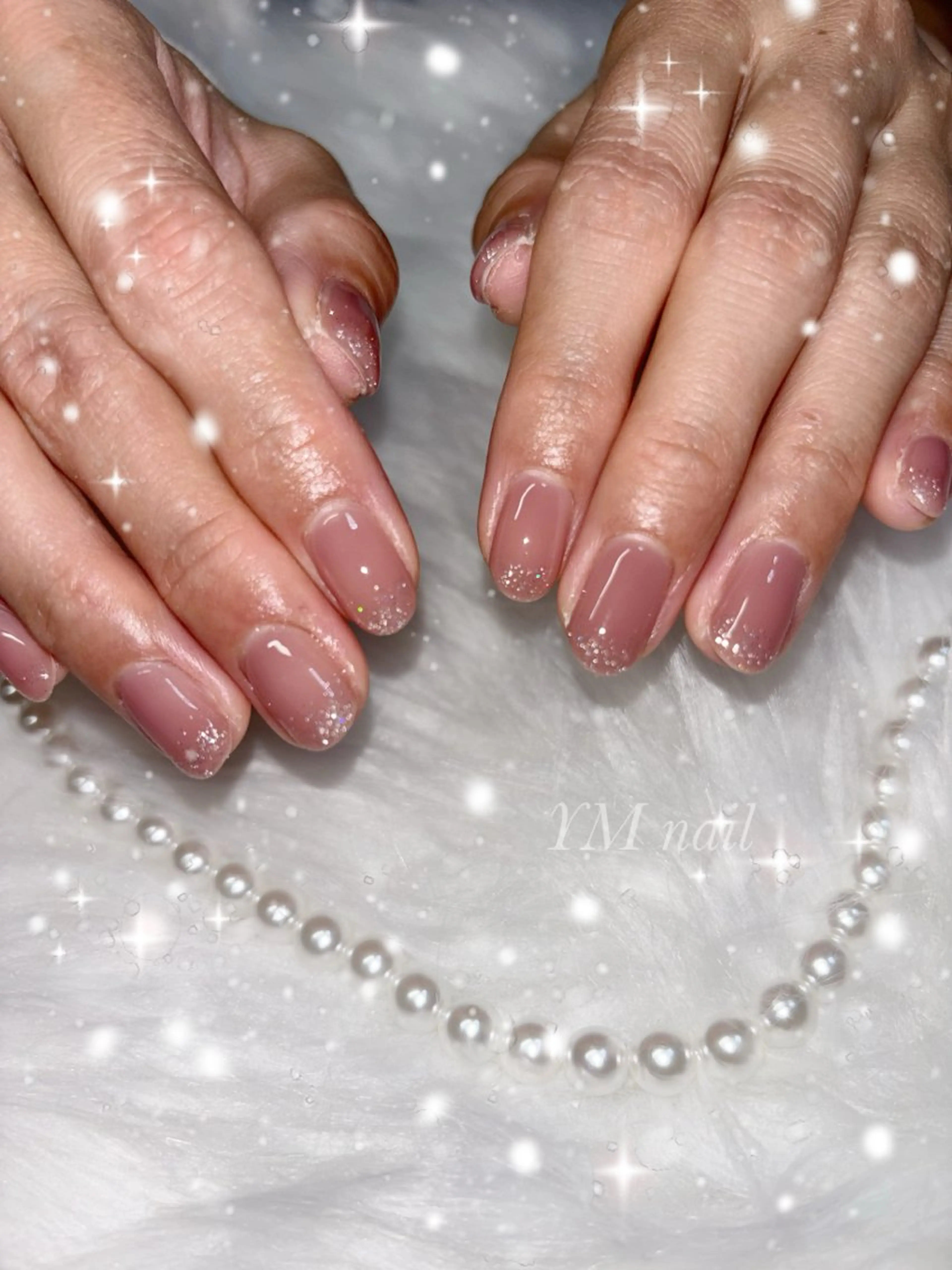 ネイル フラッシュネイル キラキラネイル ピンク 春ネイル ハンドネイル YM nailのネイルデザイン