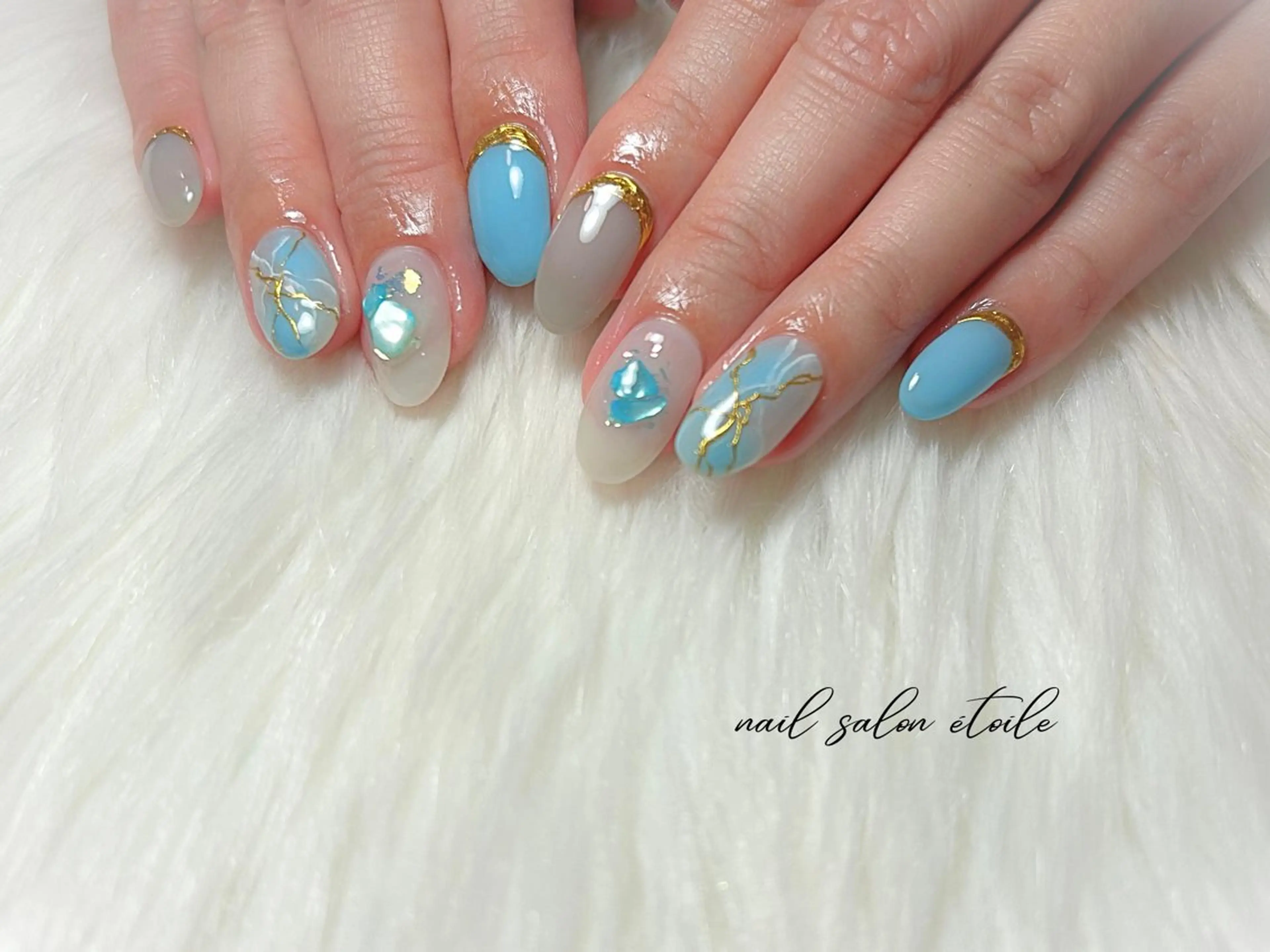 ネイル ブルー 大理石ネイル(マーブル) 夏ネイル ホワイト ハンドネイル nail salon étoileのネイルデザイン