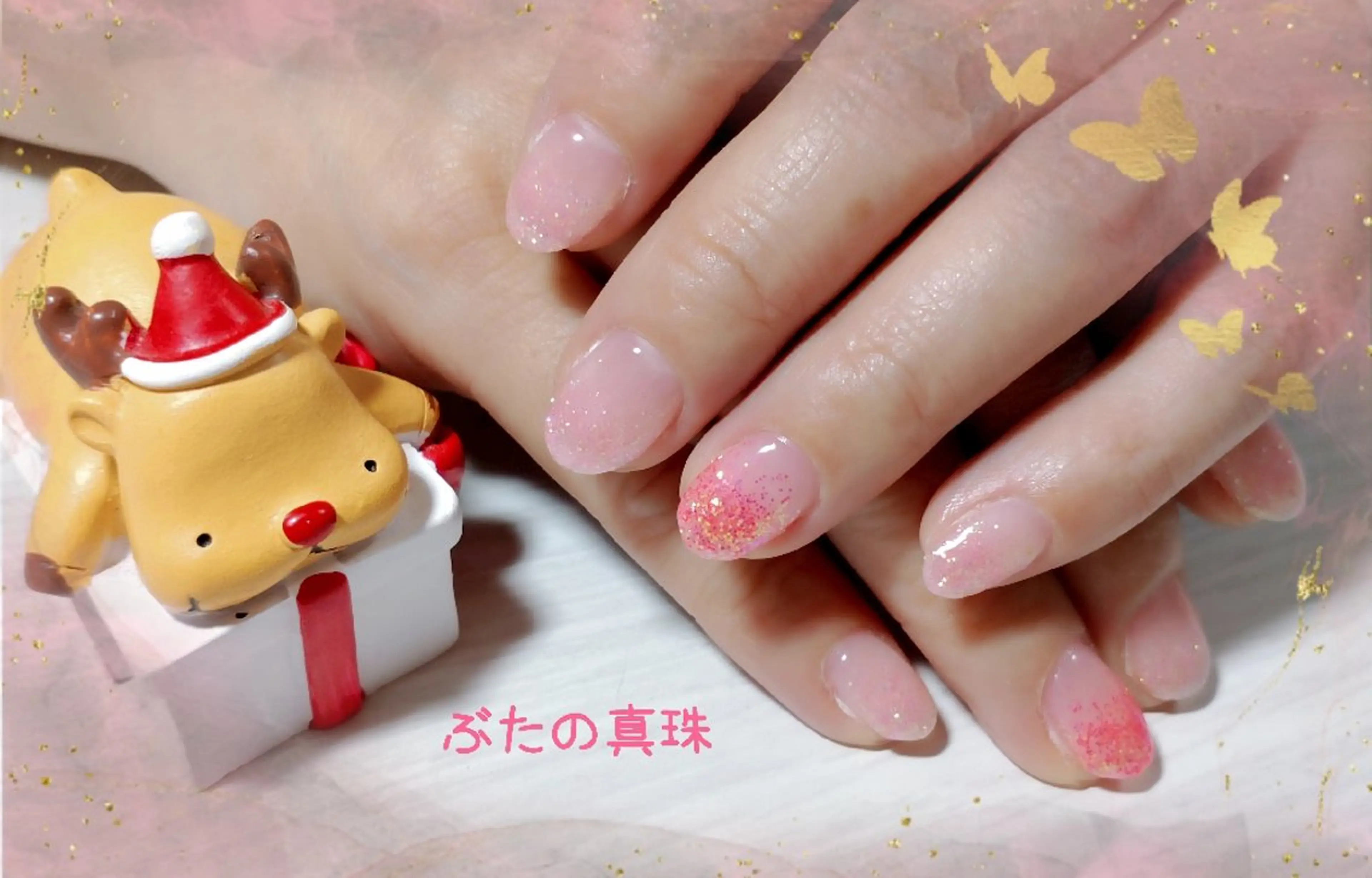 ネイル ラメ(グリッター) ラメグラデーション オレンジ ピンク ハンドネイル 林 珠里のネイルデザイン