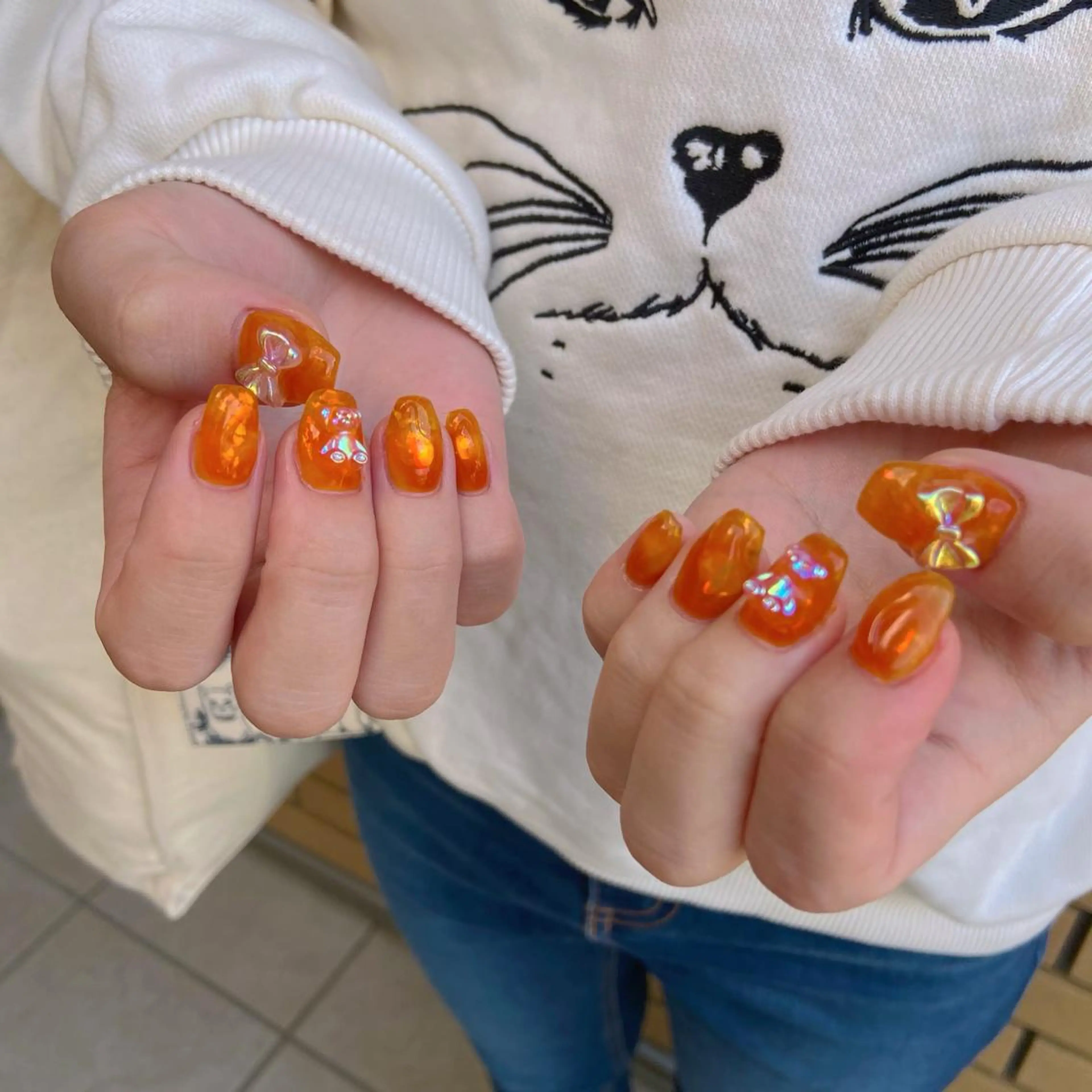 ネイル オーロラネイル カジュアル 長さ出し ジェルネイル 韓国ネイル ハンドネイル MH Nailのネイルデザイン