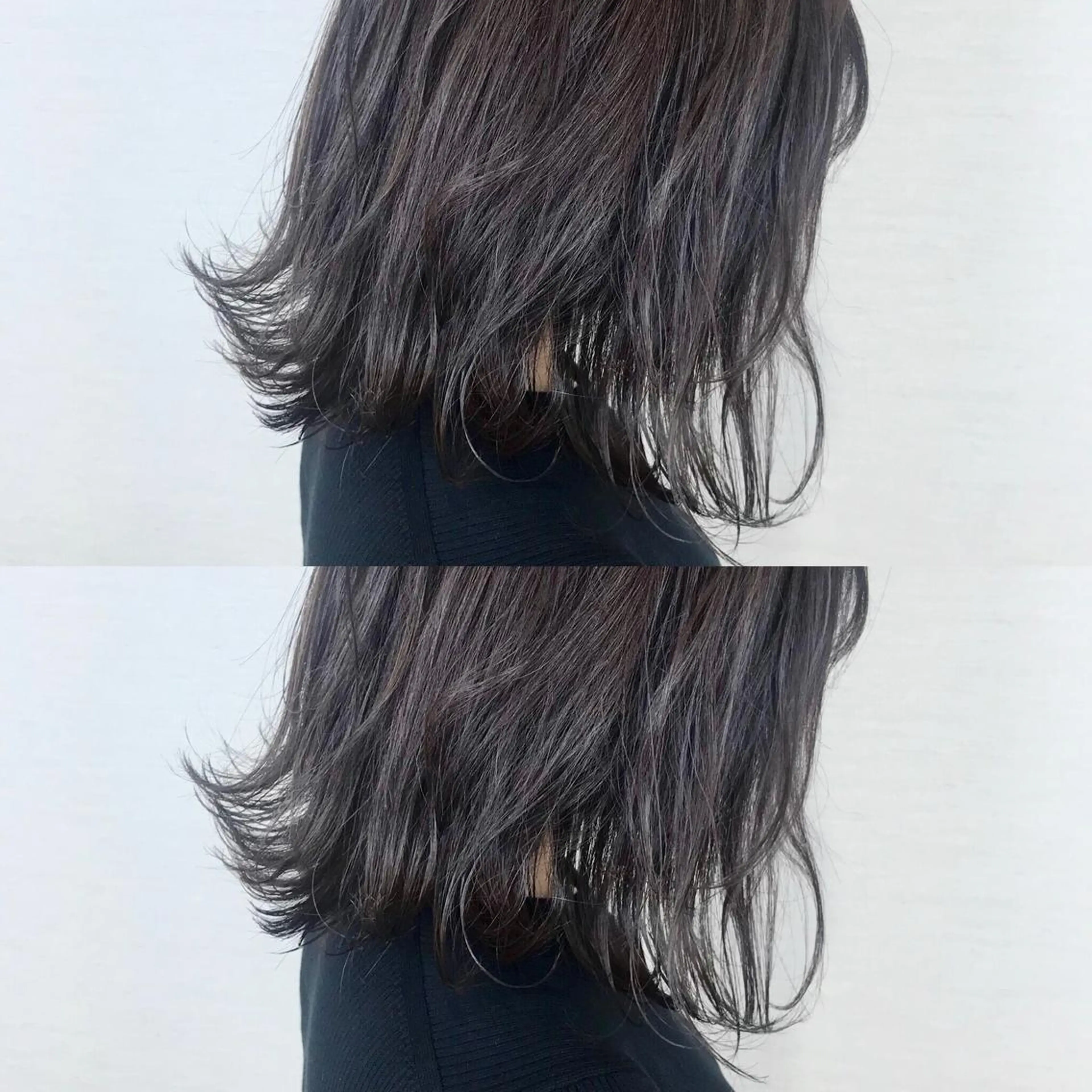 ミディアム カラー グレージュ 韓国レイヤーカット/ ダブルカラーのヘアスタイル