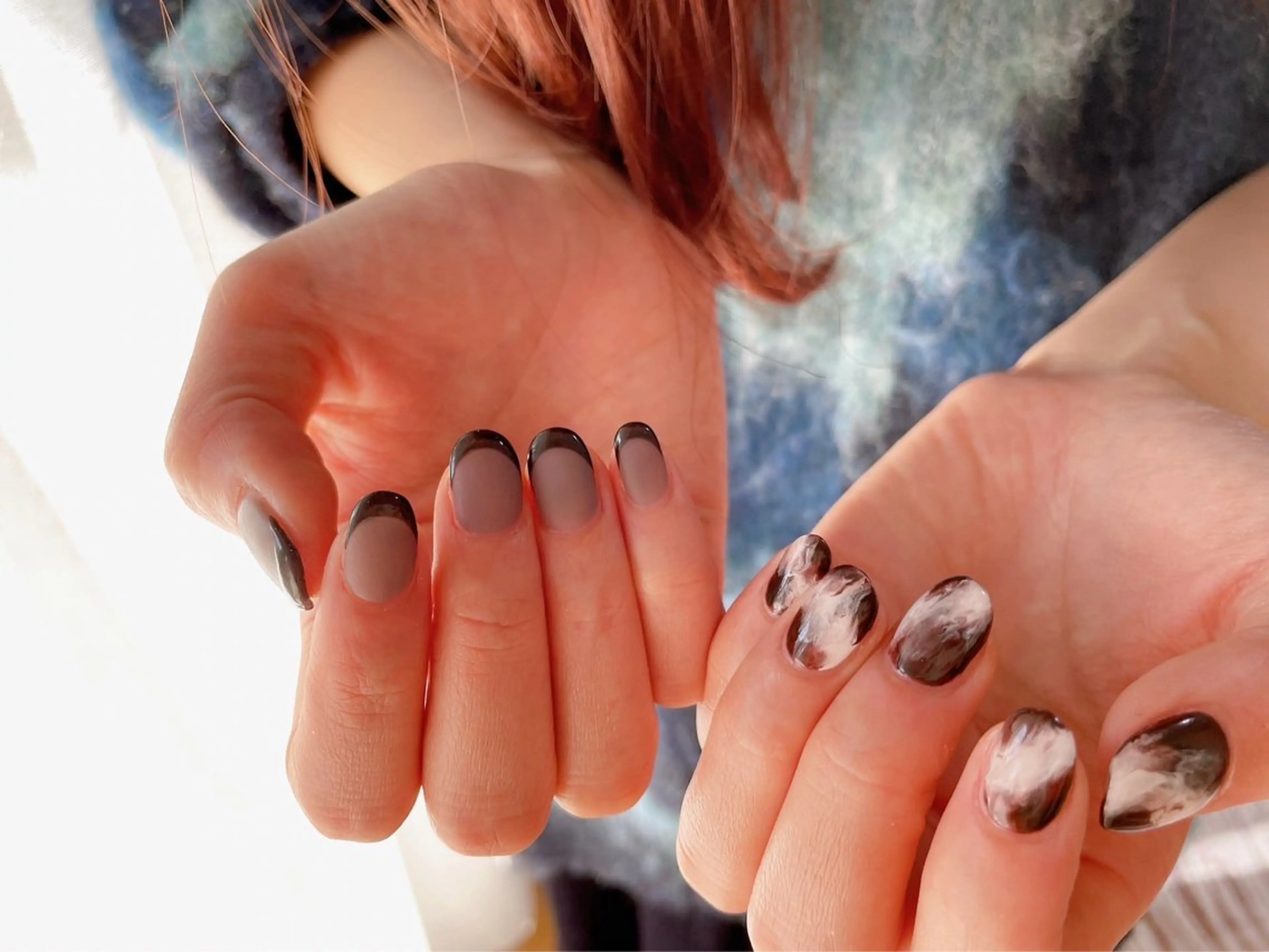 ネイル ブラウン フレンチネイル ジェルネイル 韓国ネイル メンズネイル kiki nail たまプラーザのネイルデザイン