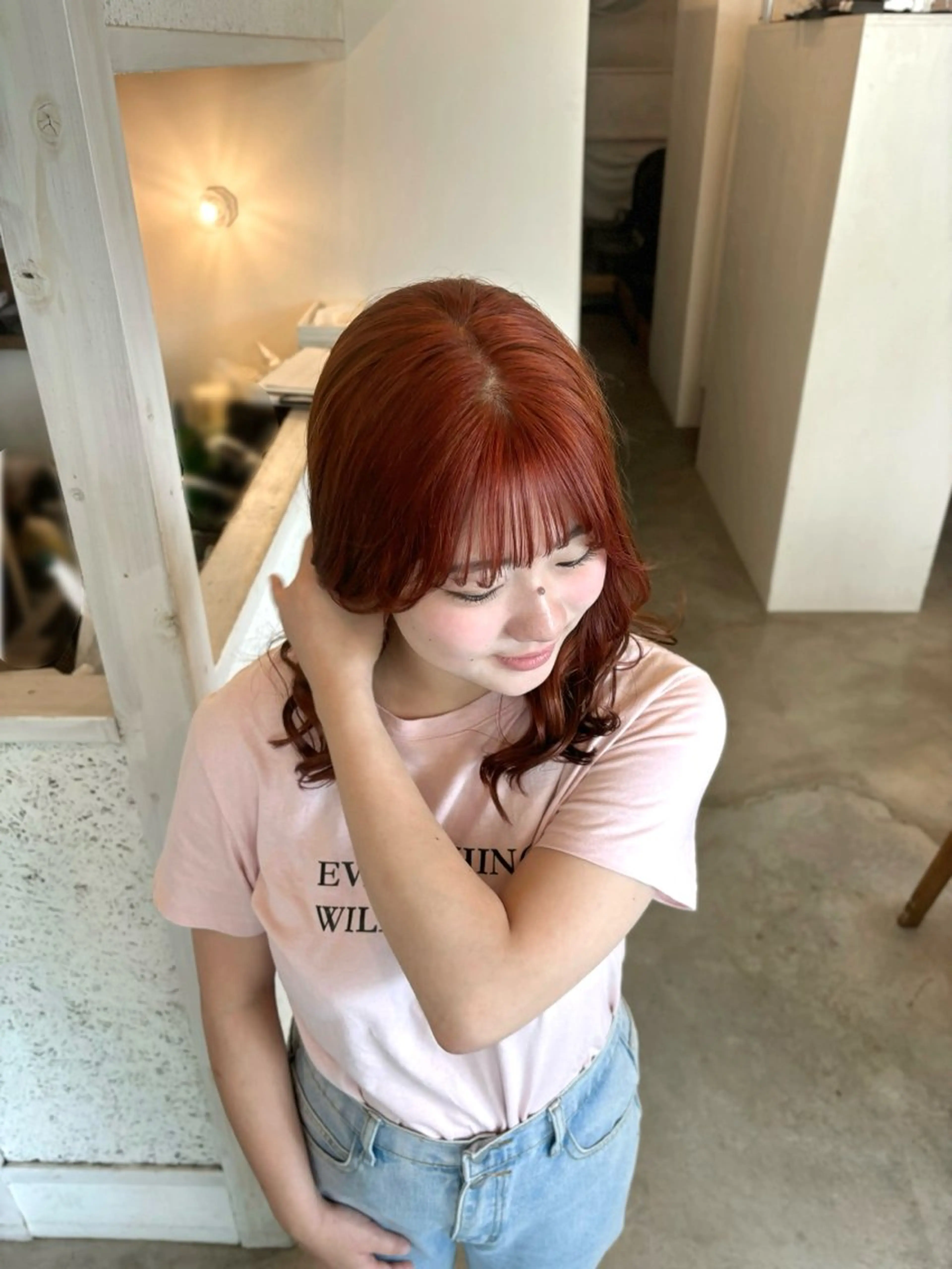 ミディアム カラー ブリーチ ブリーチなしカラー オレンジ カット ヘアカラー 堀出 芽衣/垢抜け/美髪のヘアスタイル