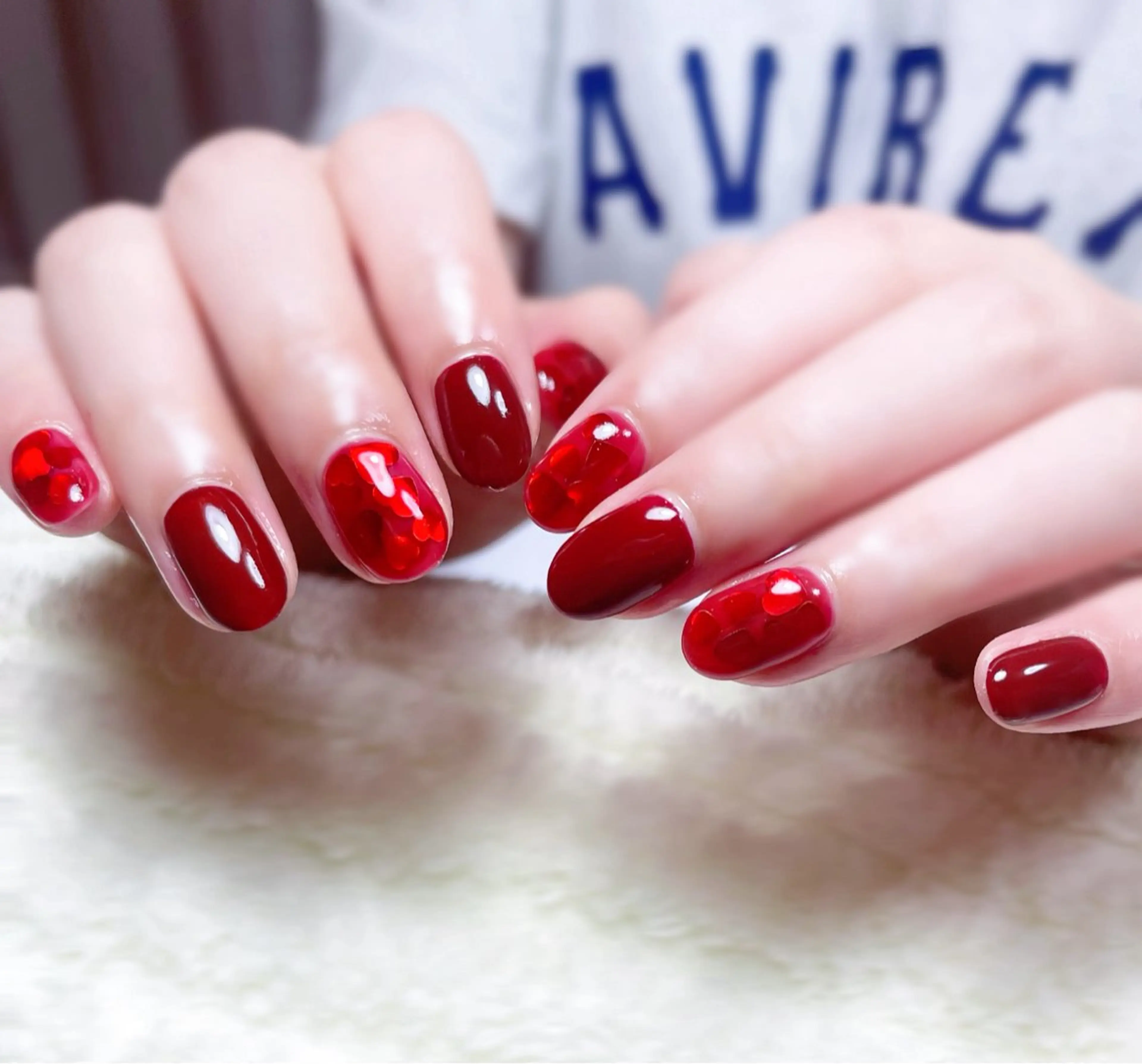 ネイル ハート 赤色 ハンドネイル Chicchi 加茂宮駅徒歩3分のネイルデザイン