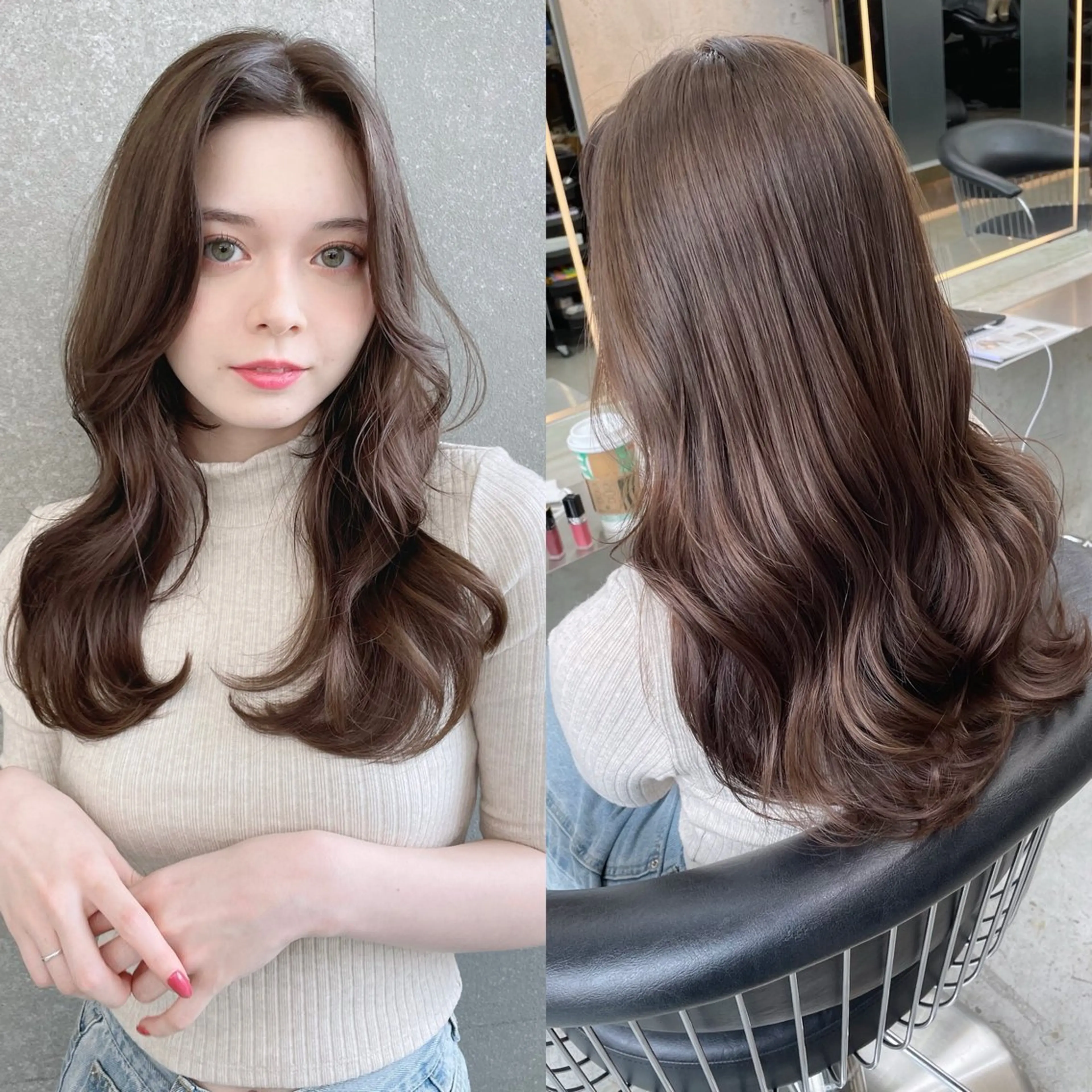 ロング カット ヘアカラー トリートメント 山本翔一郎 韓国顔周りレイヤーのヘアスタイル