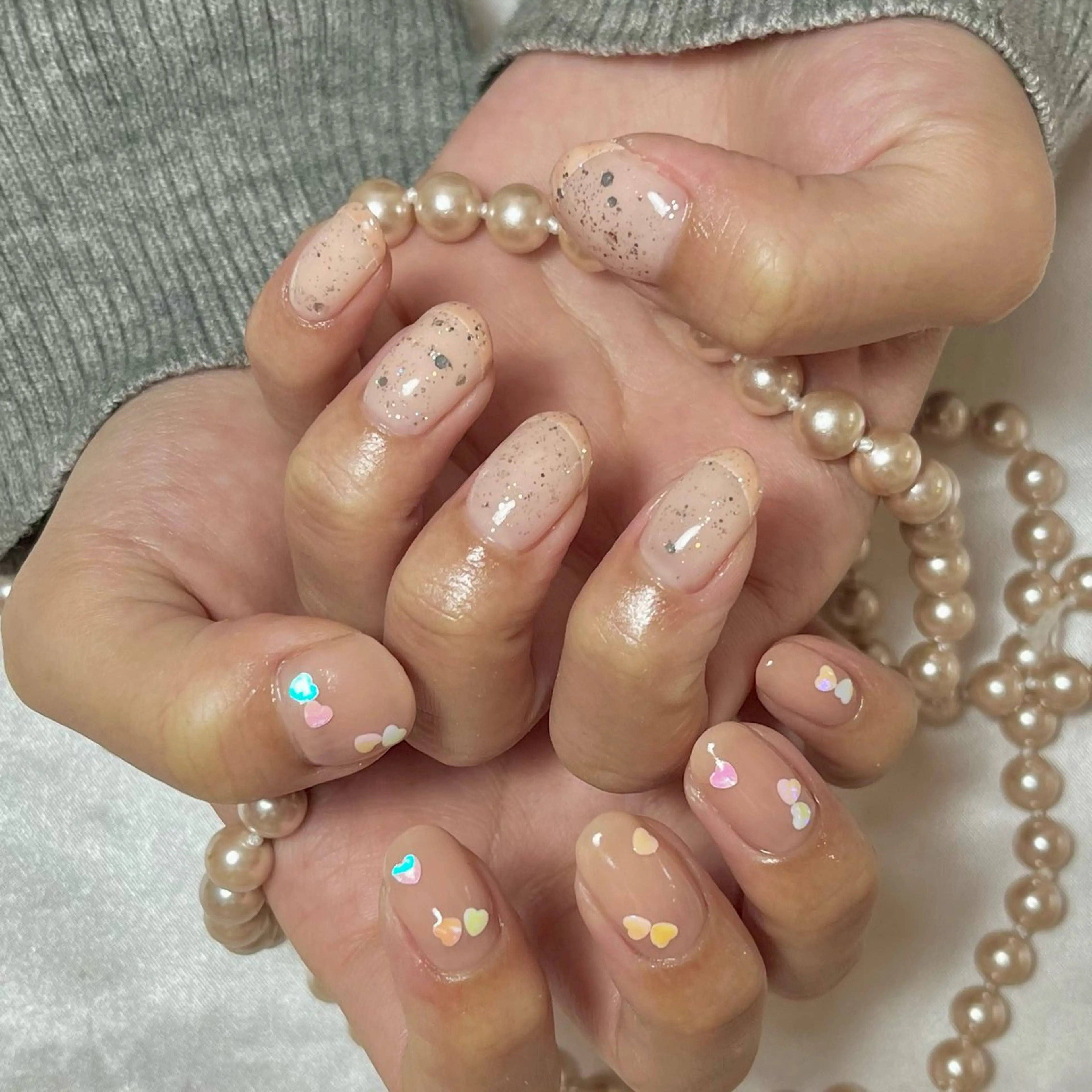 ネイル フレンチネイル ハート 氷ネイル・うるうるネイル キラキラネイル 韓国ネイル 韓国ネイル💠 Tomoのネイルデザイン