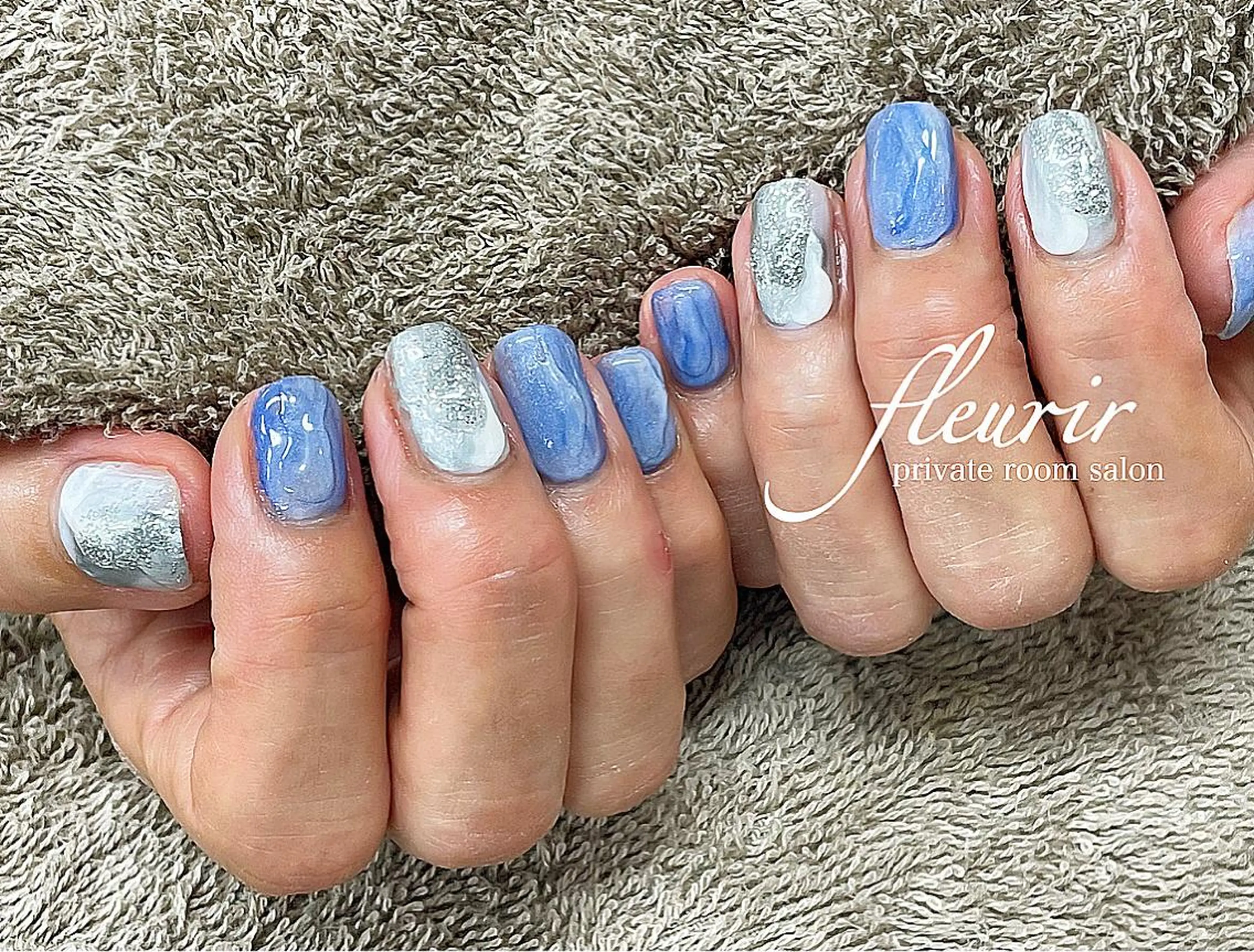 ネイル アートネイル ブルー 長さ出し ジェルネイル ハードジェル フルリール 【プライベートサロンのネイルデザイン