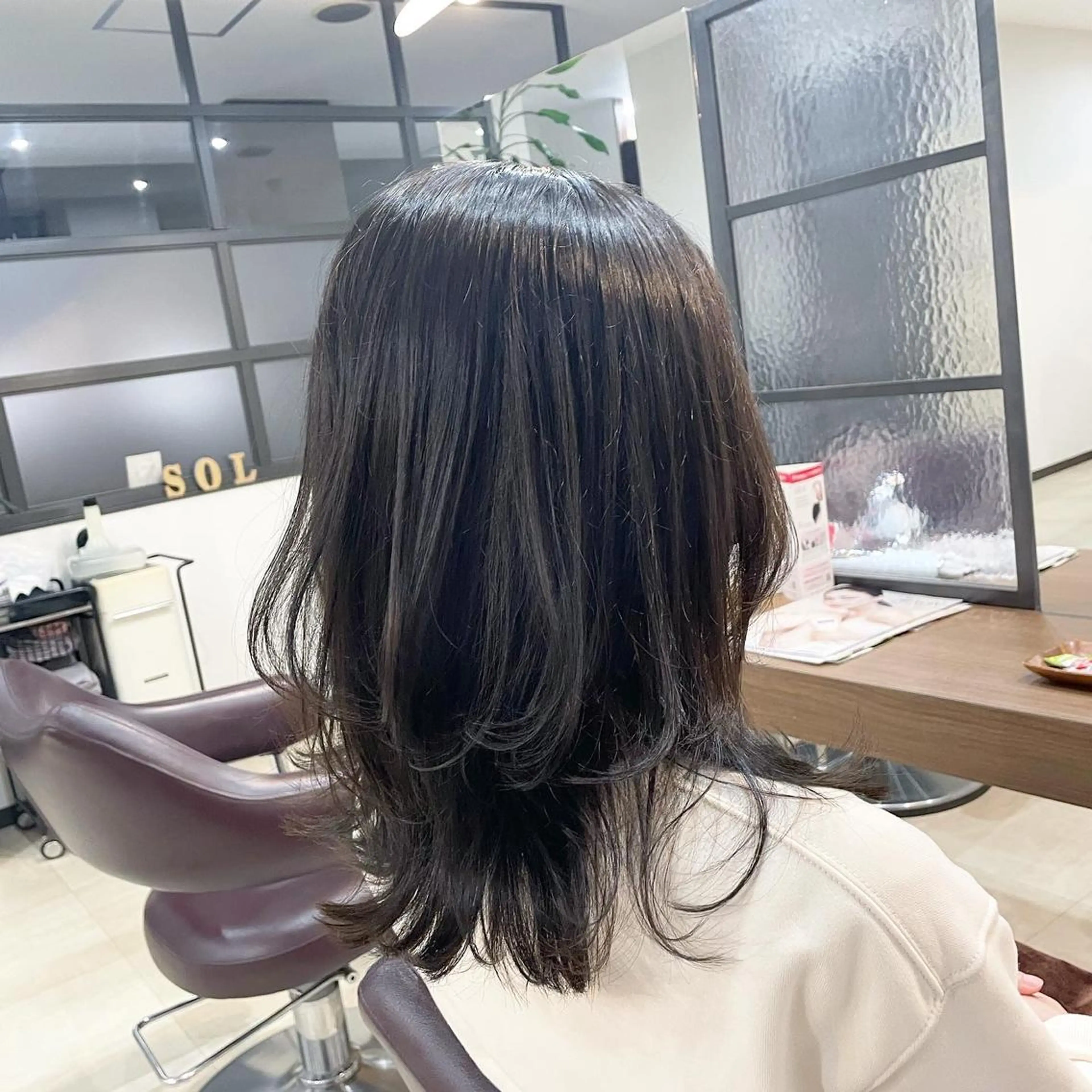 セミロング カラー 黒髪 ブルーカラー ブルーブラック 透明感カラー レイヤーカット SOL .✂︎ 松永李帆のヘアスタイル