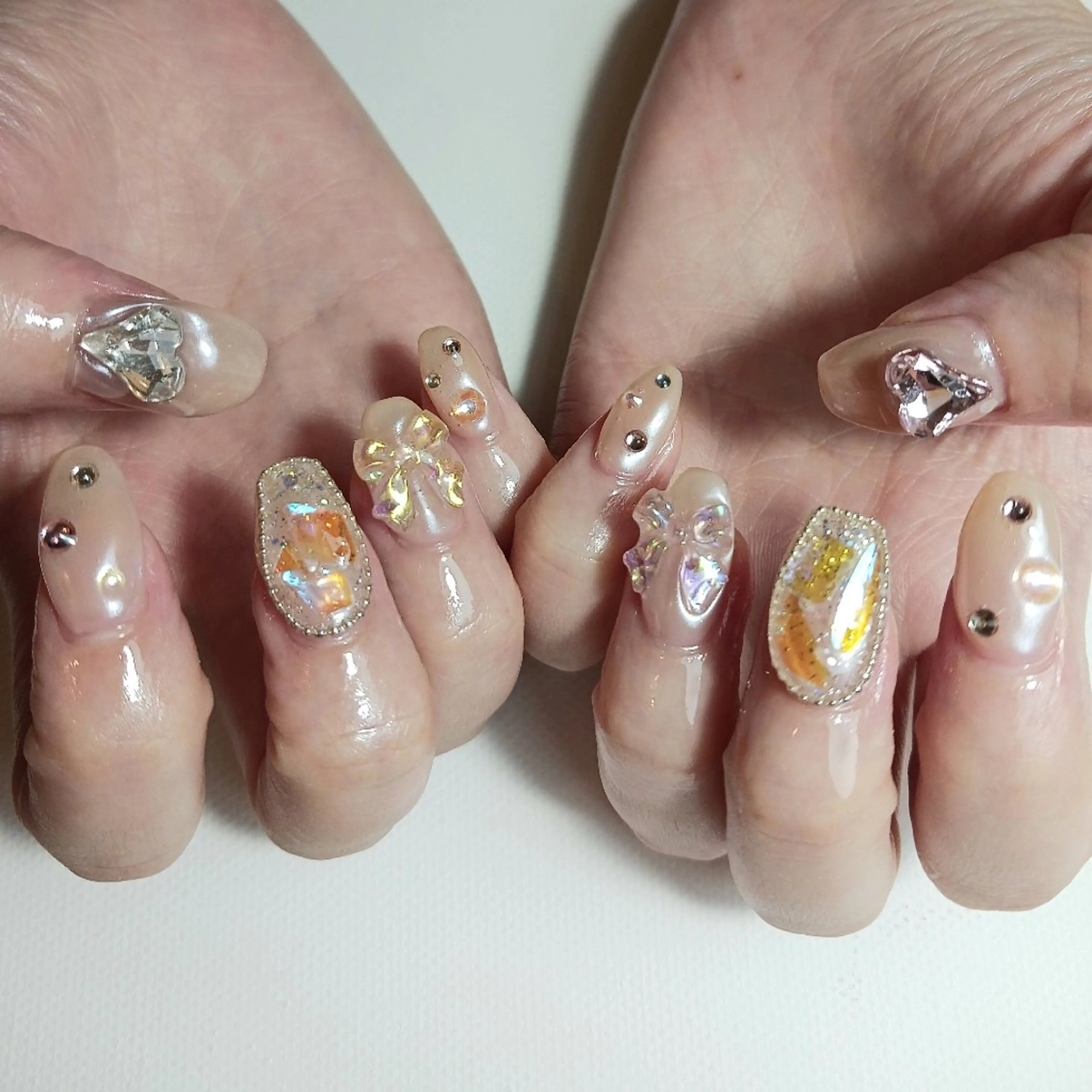ネイル オーロラネイル ジェルネイル ハート キラキラネイル 持ち込み ハンドネイル owlnail /持込みデザイン専門のネイルデザイン
