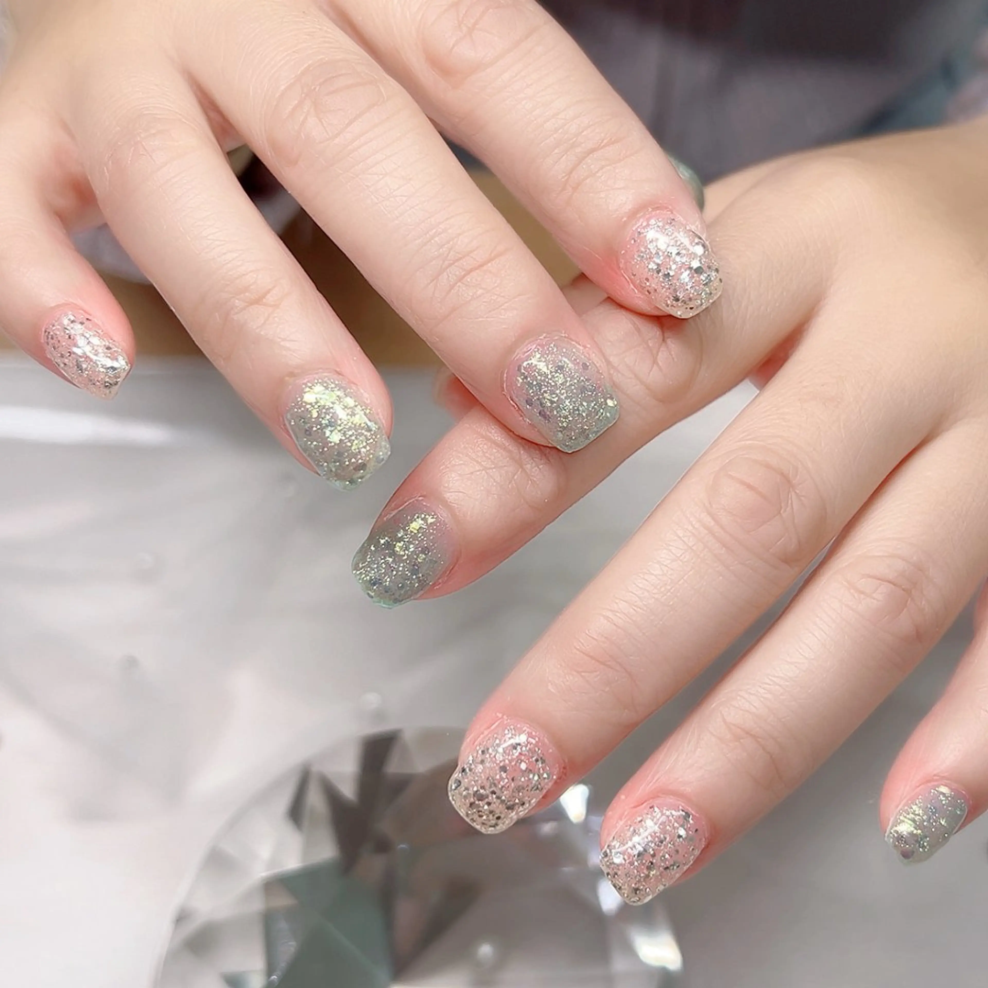ネイル フラッシュネイル ラメ(グリッター) 水色 ワンカラーネイル ハンドネイル Cute Tips nailのネイルデザイン