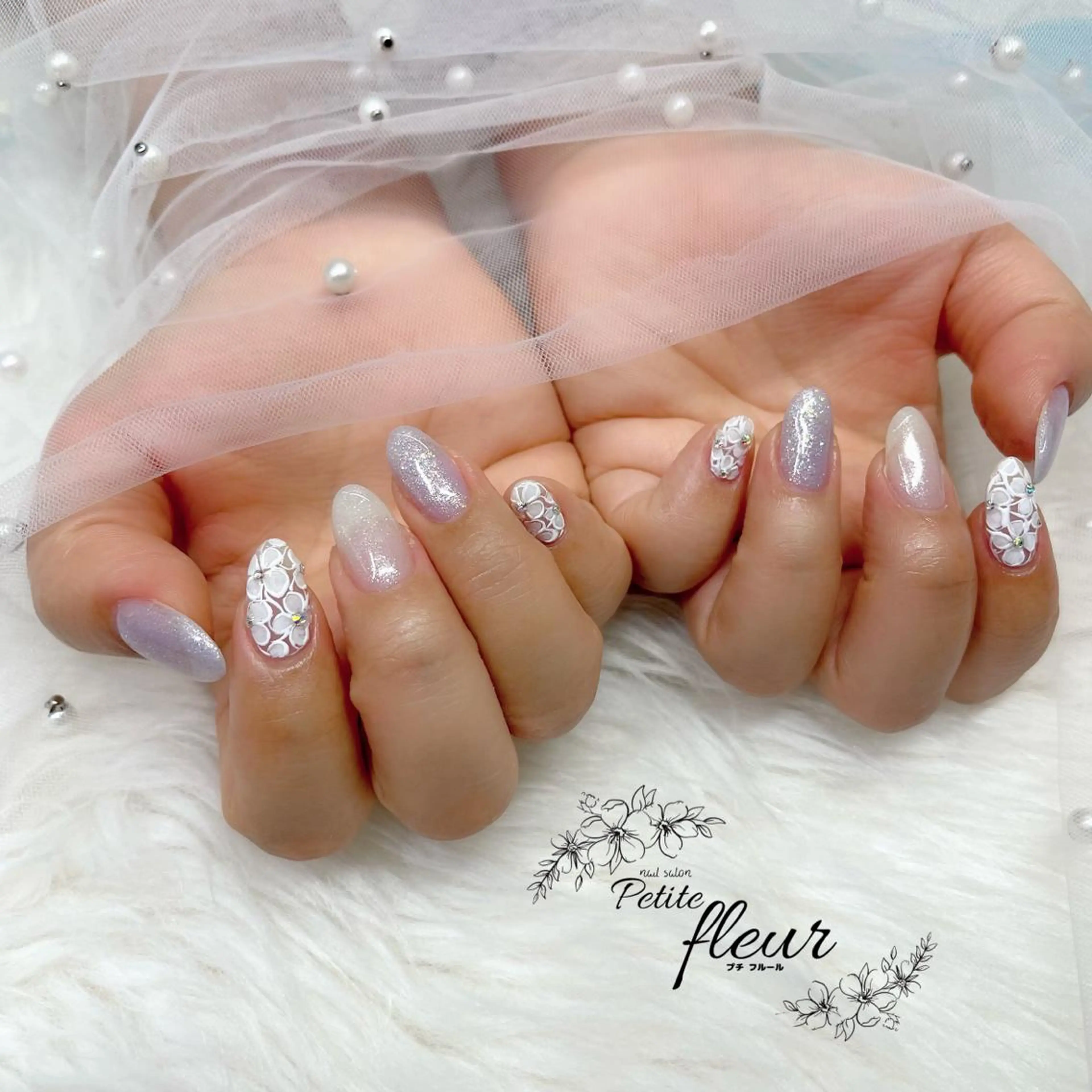 ネイル フラワーネイル レース ワンカラーネイル ❁⃘*。Petite fleur❁⃘*りさのネイルデザイン