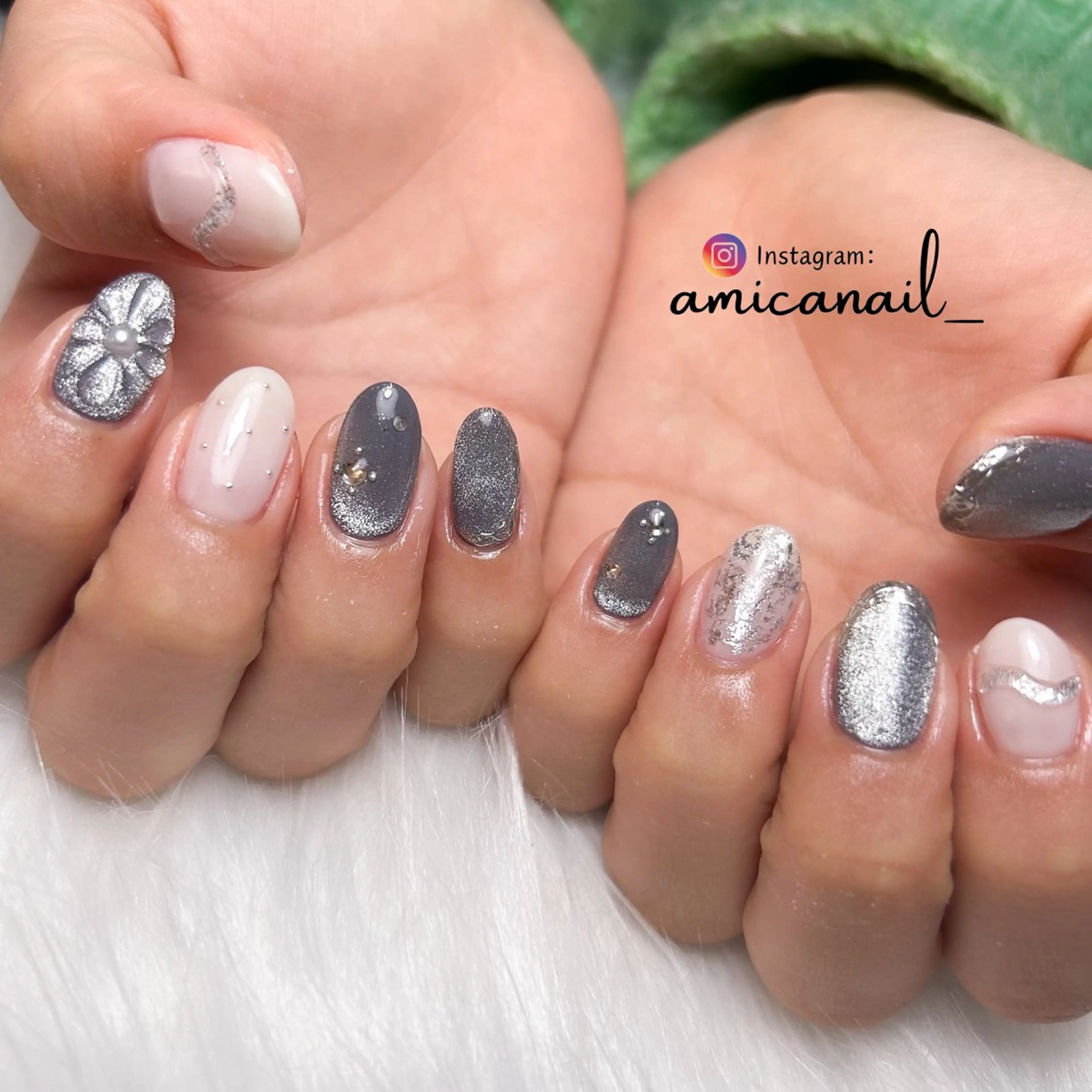 ネイル フラワーネイル マグネットネイル ハンドネイル _amica nail_のネイルデザイン