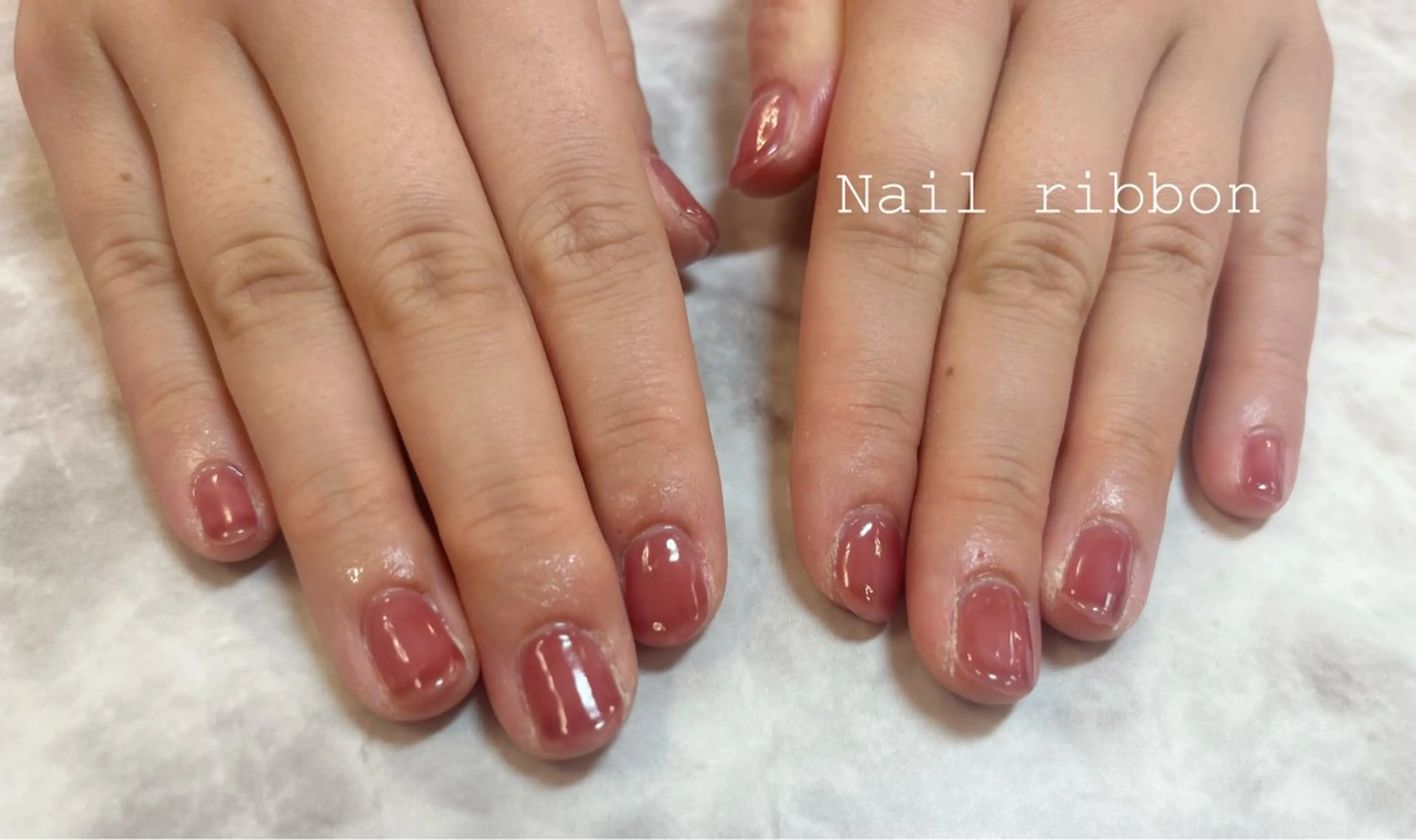ネイル ワンカラーネイル ピンク ネイルリボン 笠井のネイルデザイン