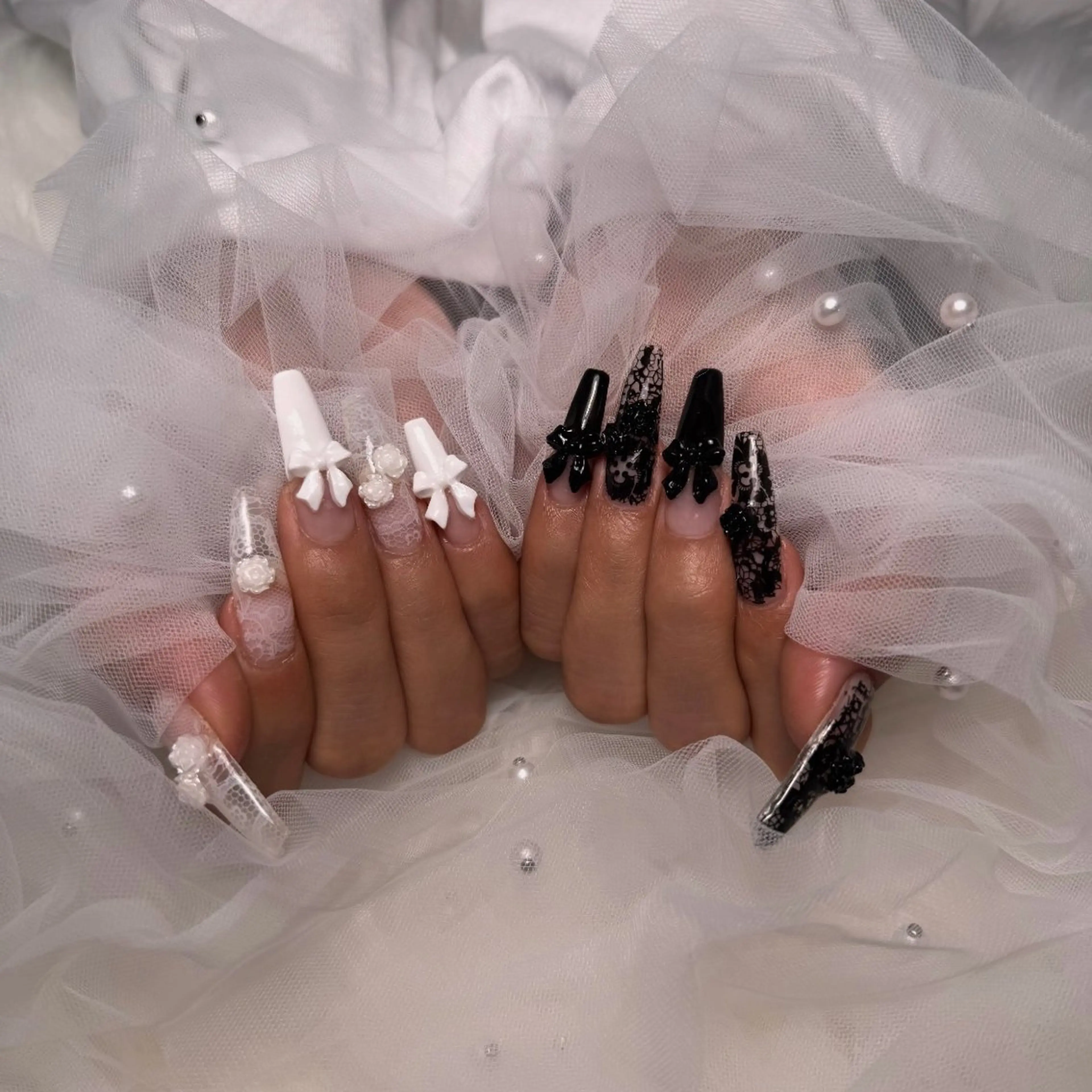 オフ、長さだし込み🎀【アプレ】チップ10本持ち込みデザインパーツつけ放題の写真