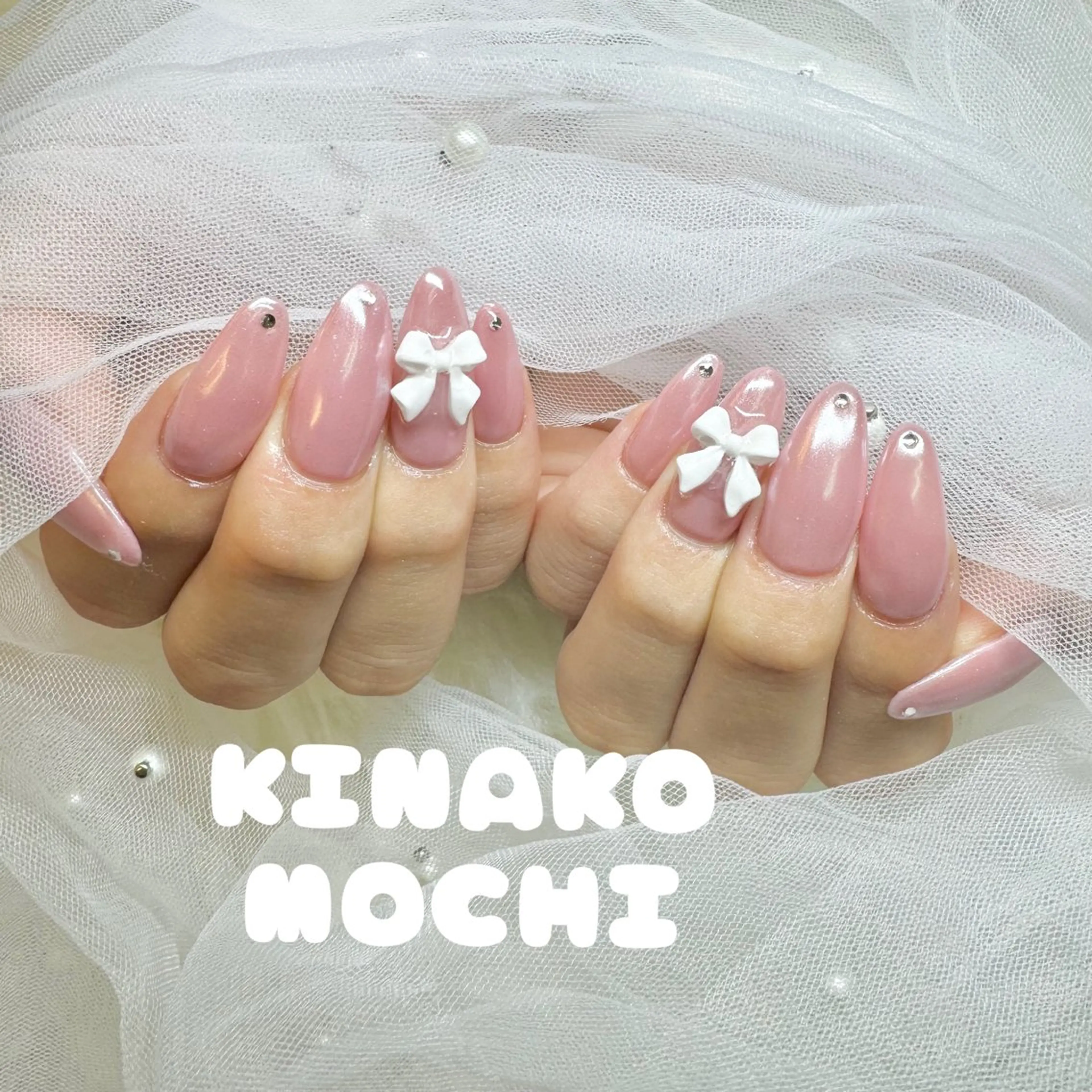 ネイル ミラーネイル ピンク ホワイト Nail Salon  Soleil所属・SOLEIL☀️｡ﾟ ワンホン/推し活のネイルデザイン