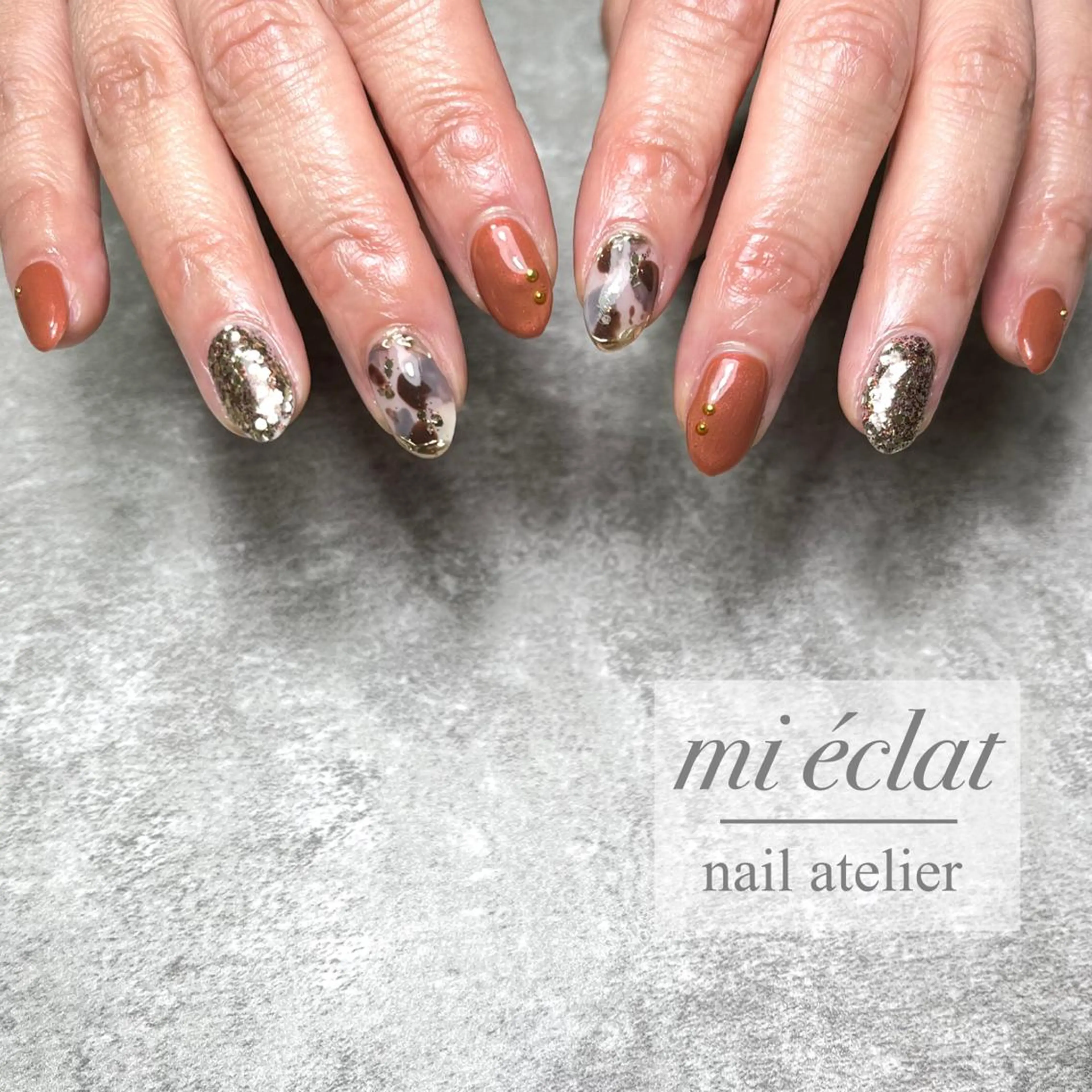 ネイル アートネイル ボルドー ブラウン フレンチネイル ジェルネイル mi éclat ミ　エクラのネイルデザイン