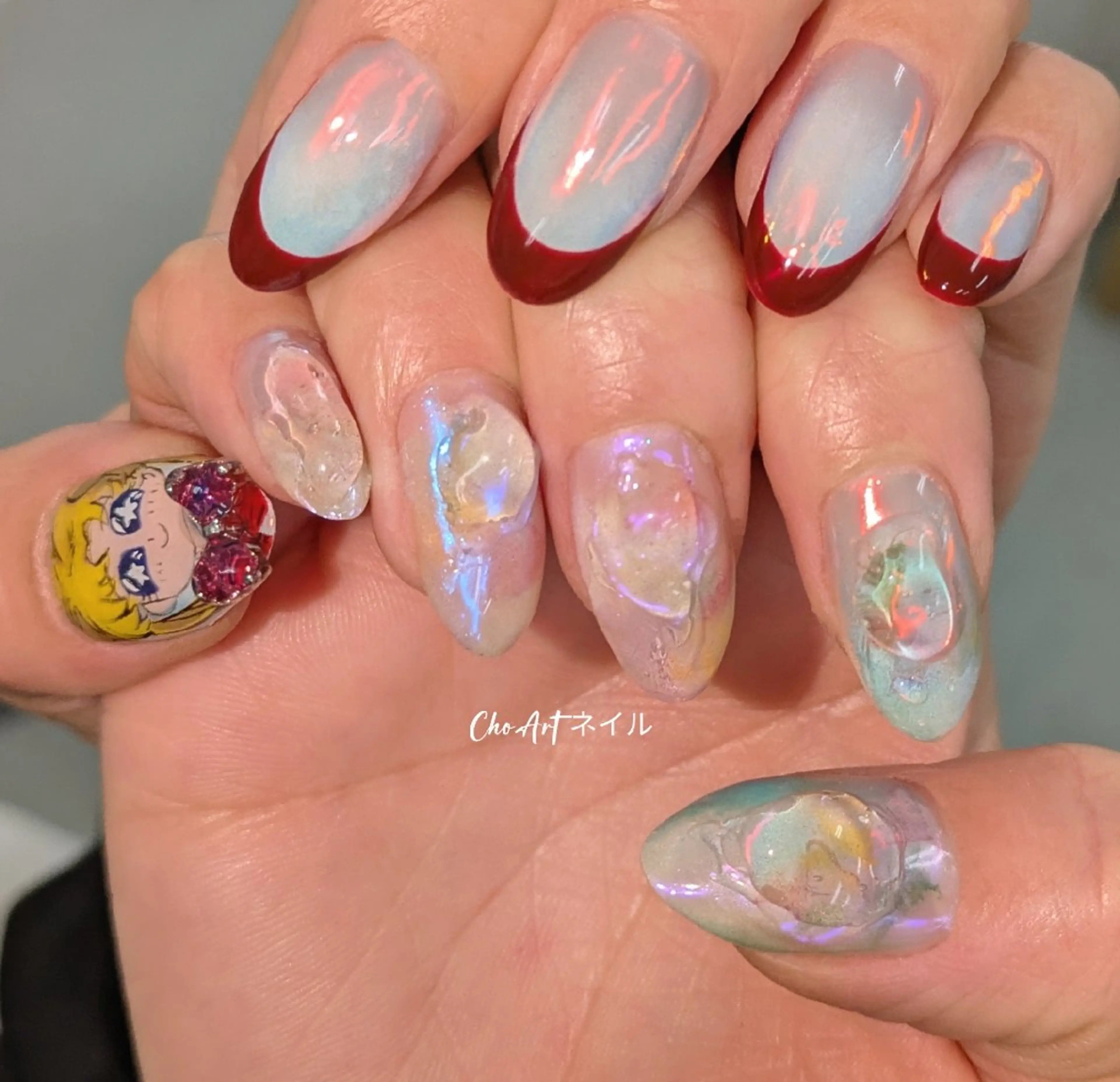 ネイル アートネイル オーロラネイル フレンチネイル ジェルネイル グラデーション Cho Artネイル所属・ronronne .のネイルデザイン
