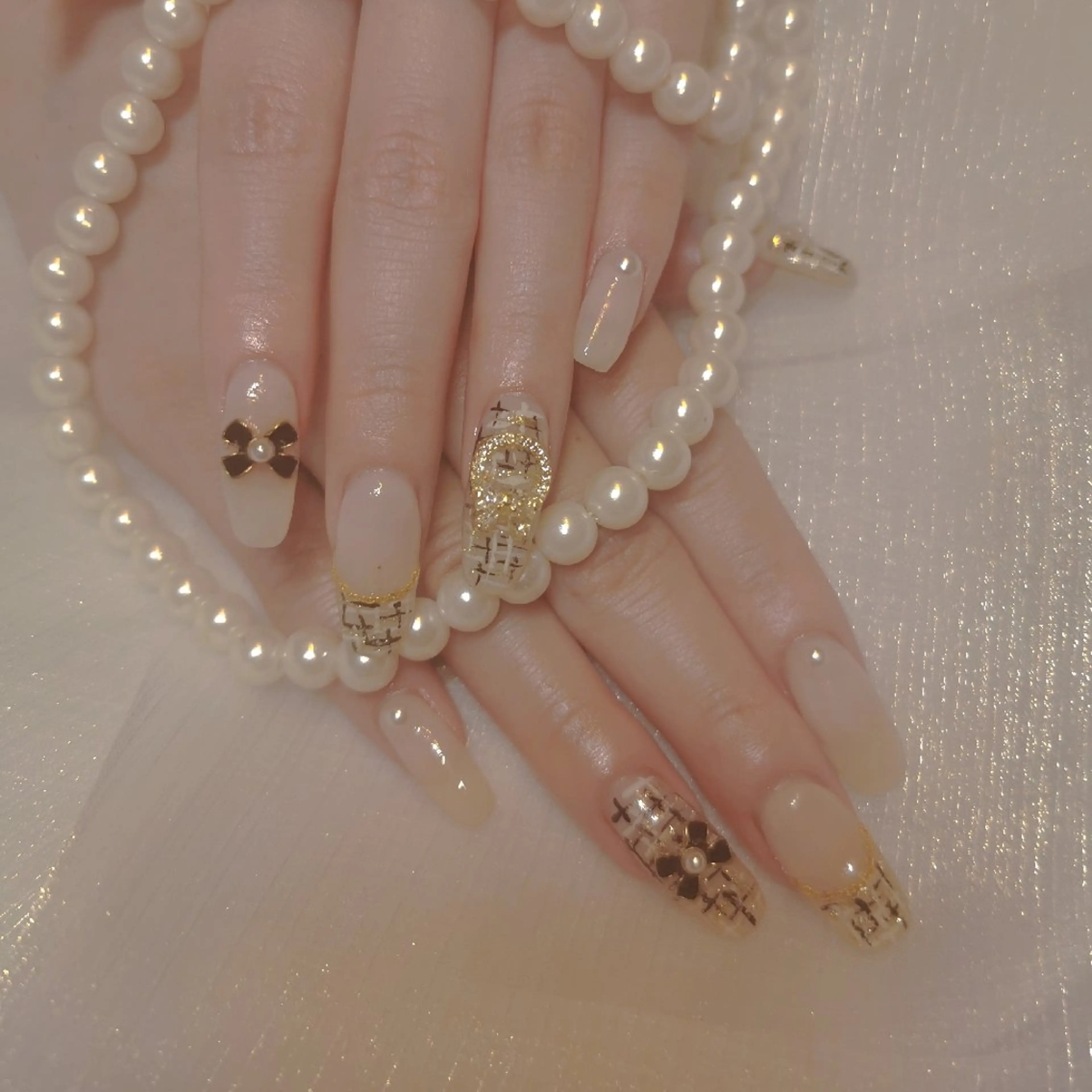 ネイル 持ち込み ツイードネイル ハンドネイル ネイリストゆか💅 長さだし、深爪矯正のネイルデザイン