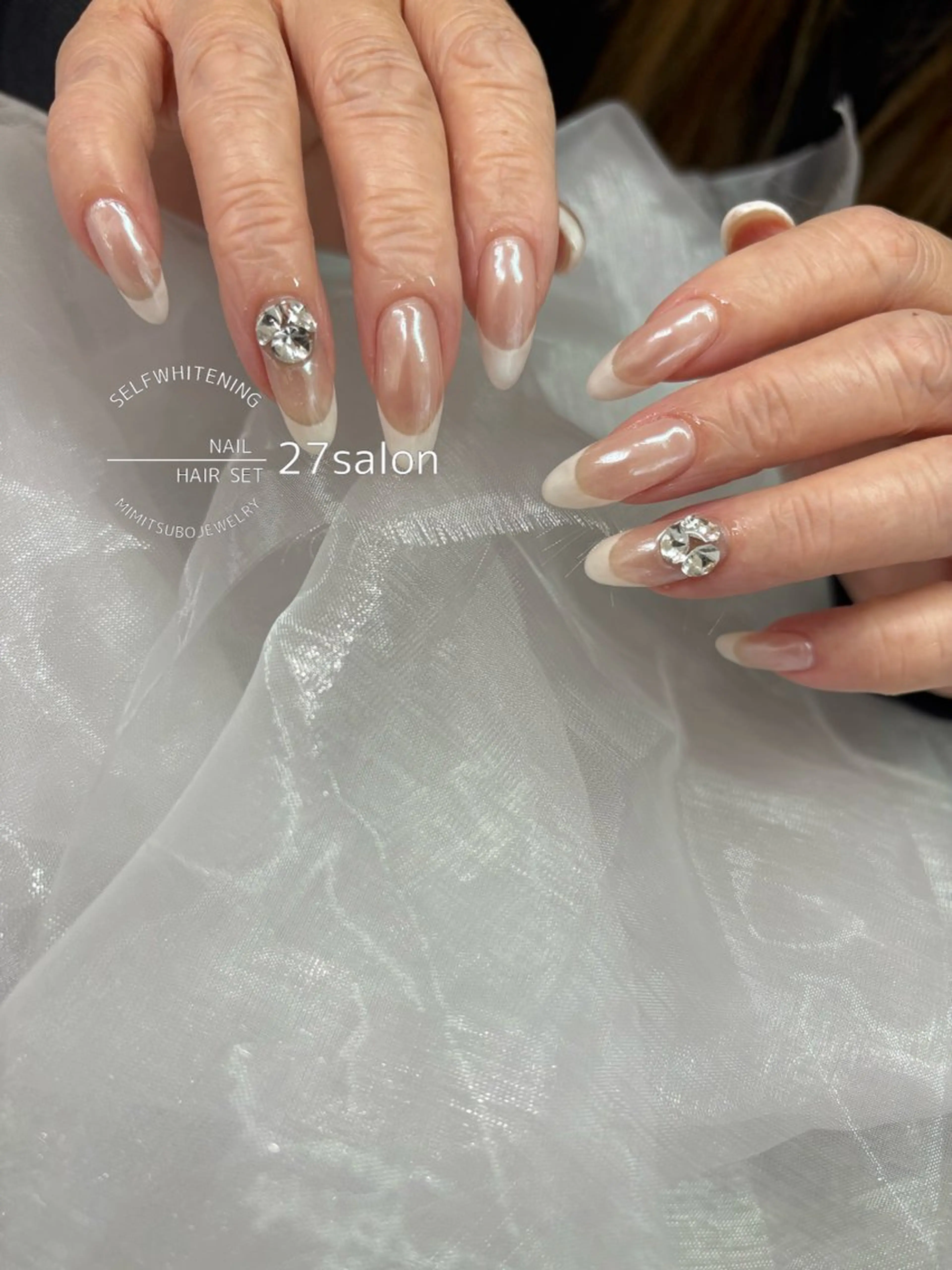 ネイル フレンチネイル ミラーネイル ホワイト ハンドネイル 27salon yuinaのネイルデザイン