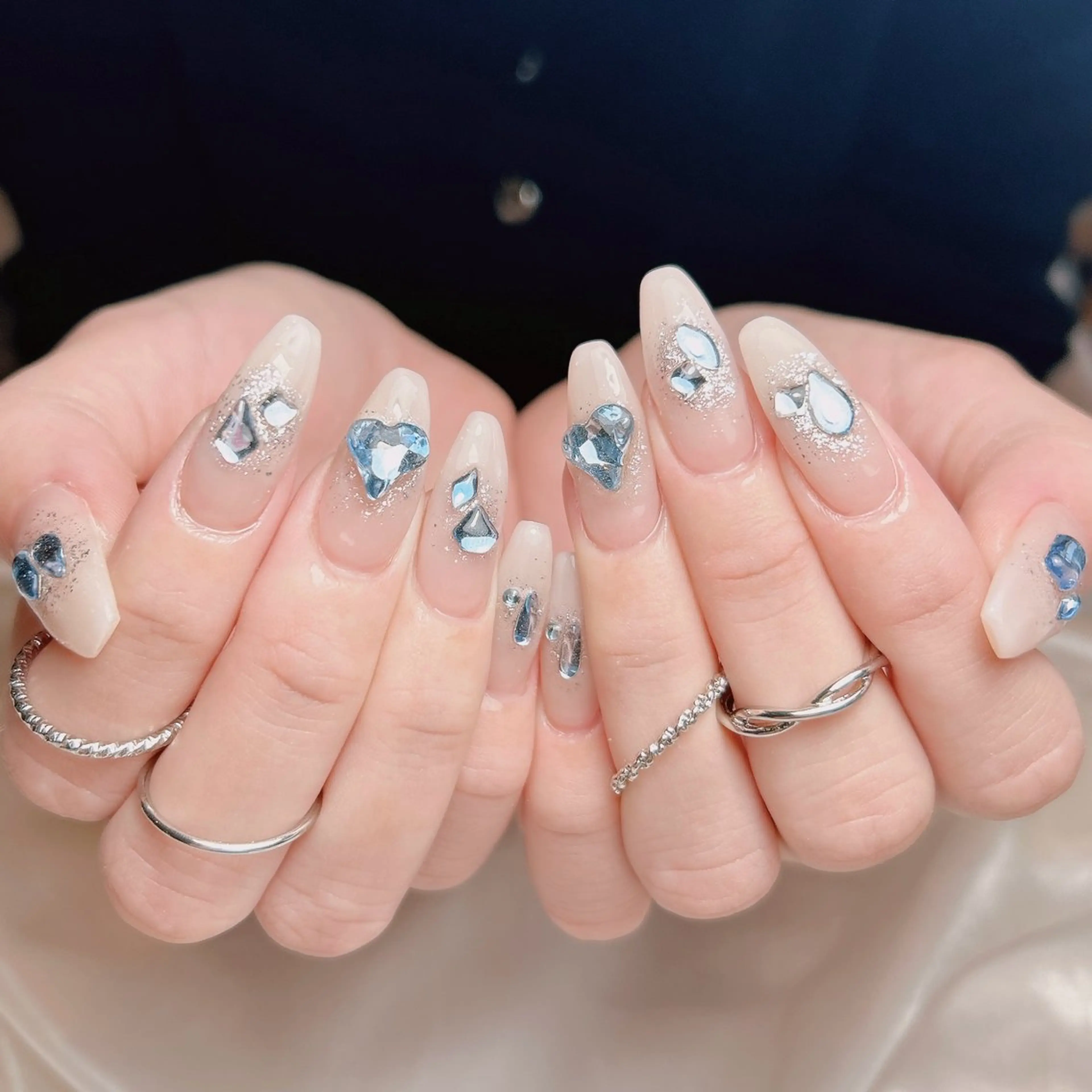 ネイル ブルー ストーンネイル ハンドネイル junna 金山.東別院.上前津のネイルデザイン