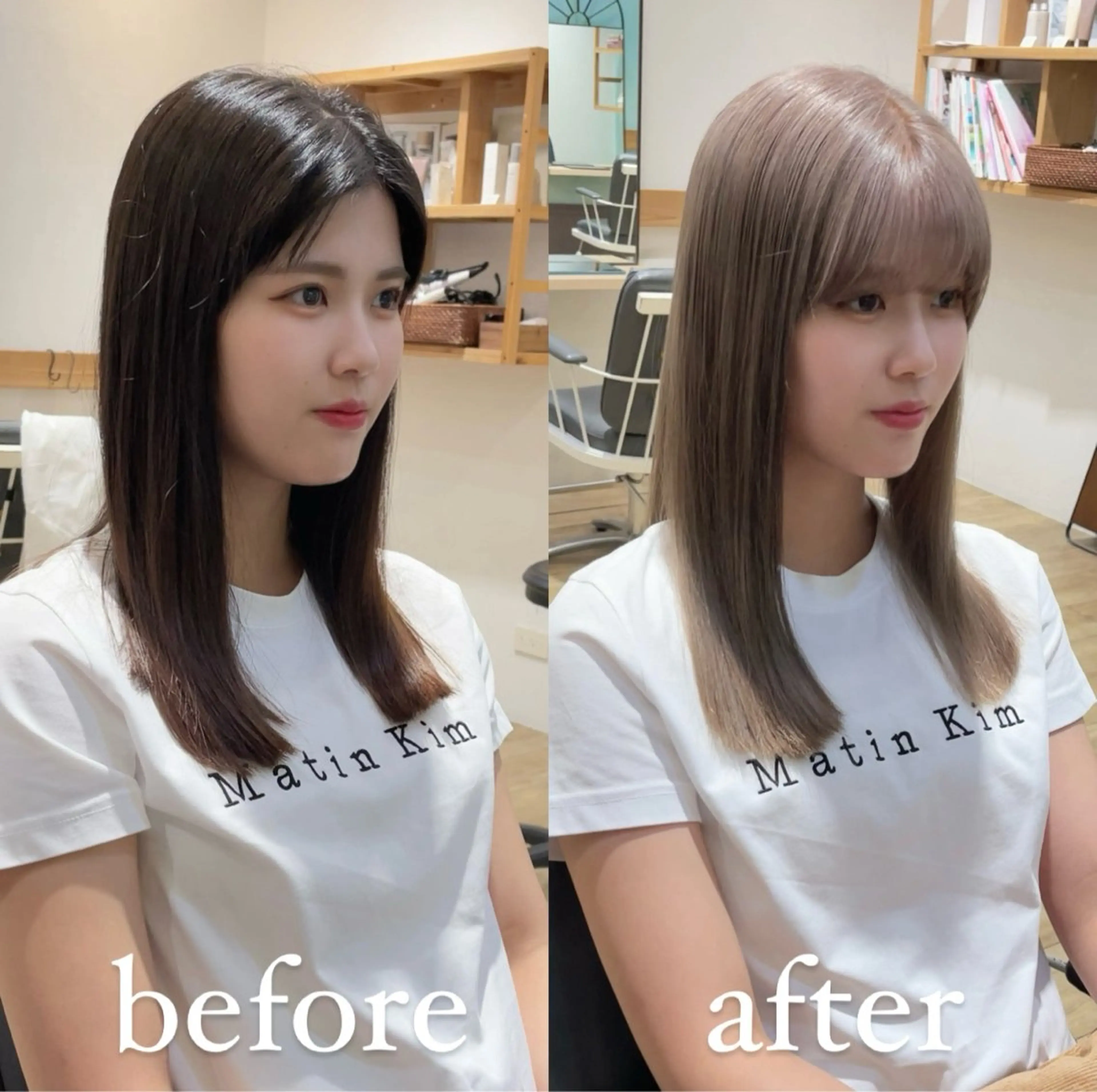 セミロング カラー ベージュカラー ブリーチ ケアブリーチ 透明感カラー イヤリングカラー カット ヘアカラー トリートメント ヘッドスパ ヘアセット 大人可愛い透明感🌟 小顔・韓国髪🌟野中のヘアスタイル