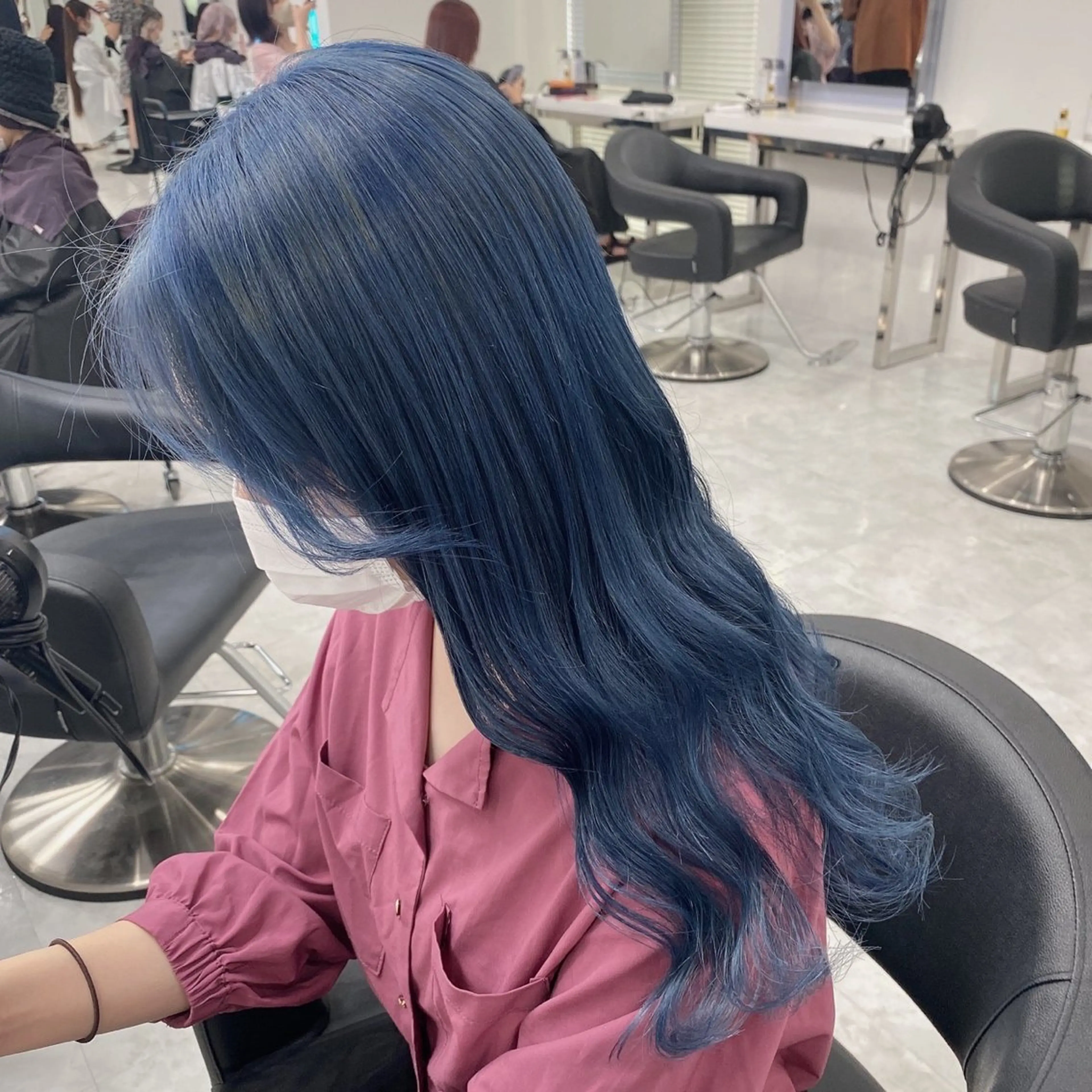 ロング カラー アクアカラー ブルーカラー ブリーチなし🌼トレ ンド🌼似合わせのヘアスタイル