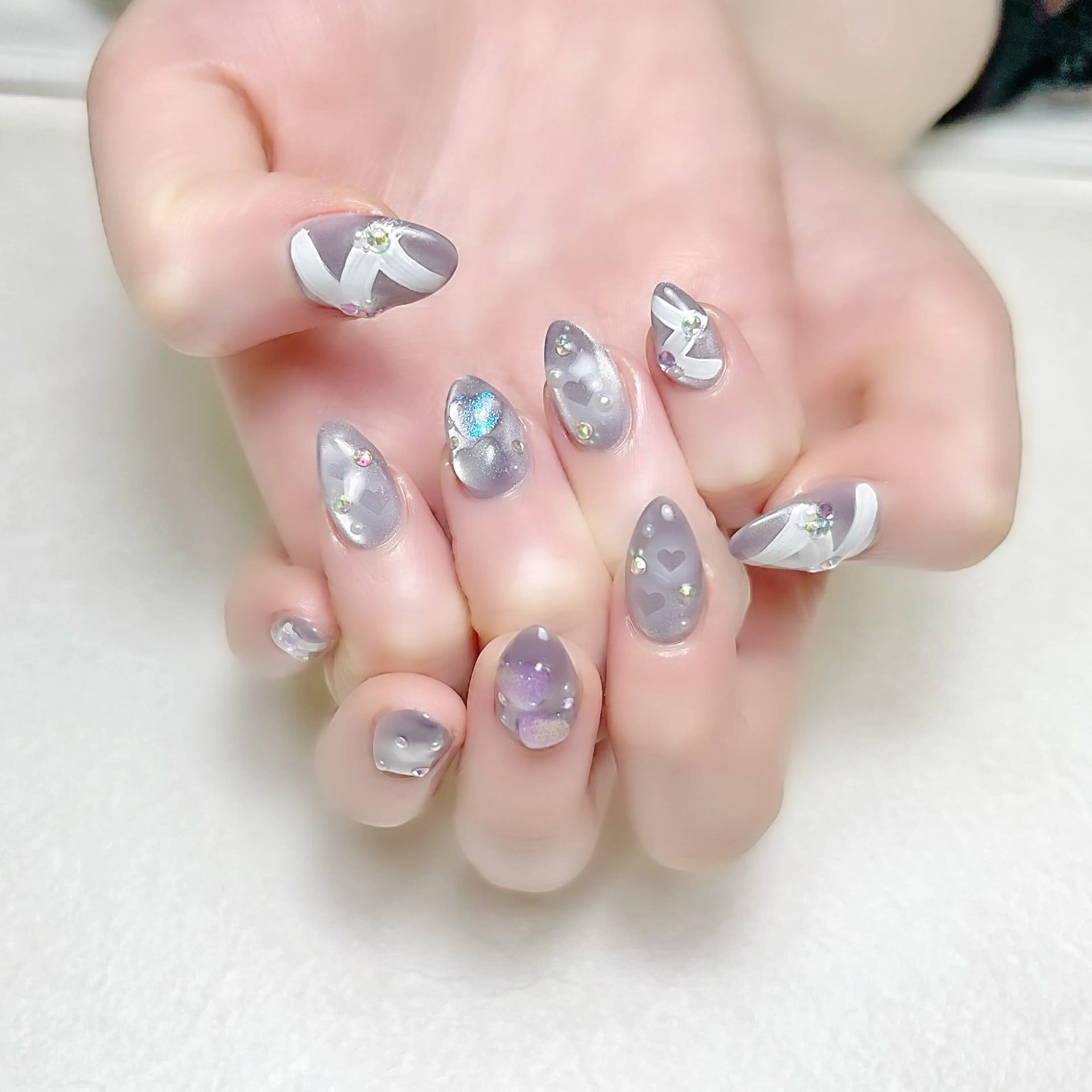 ネイル ブルー ハート マグネットネイル オフィスネイル ワンカラーネイル rouse nail RISATOのネイルデザイン