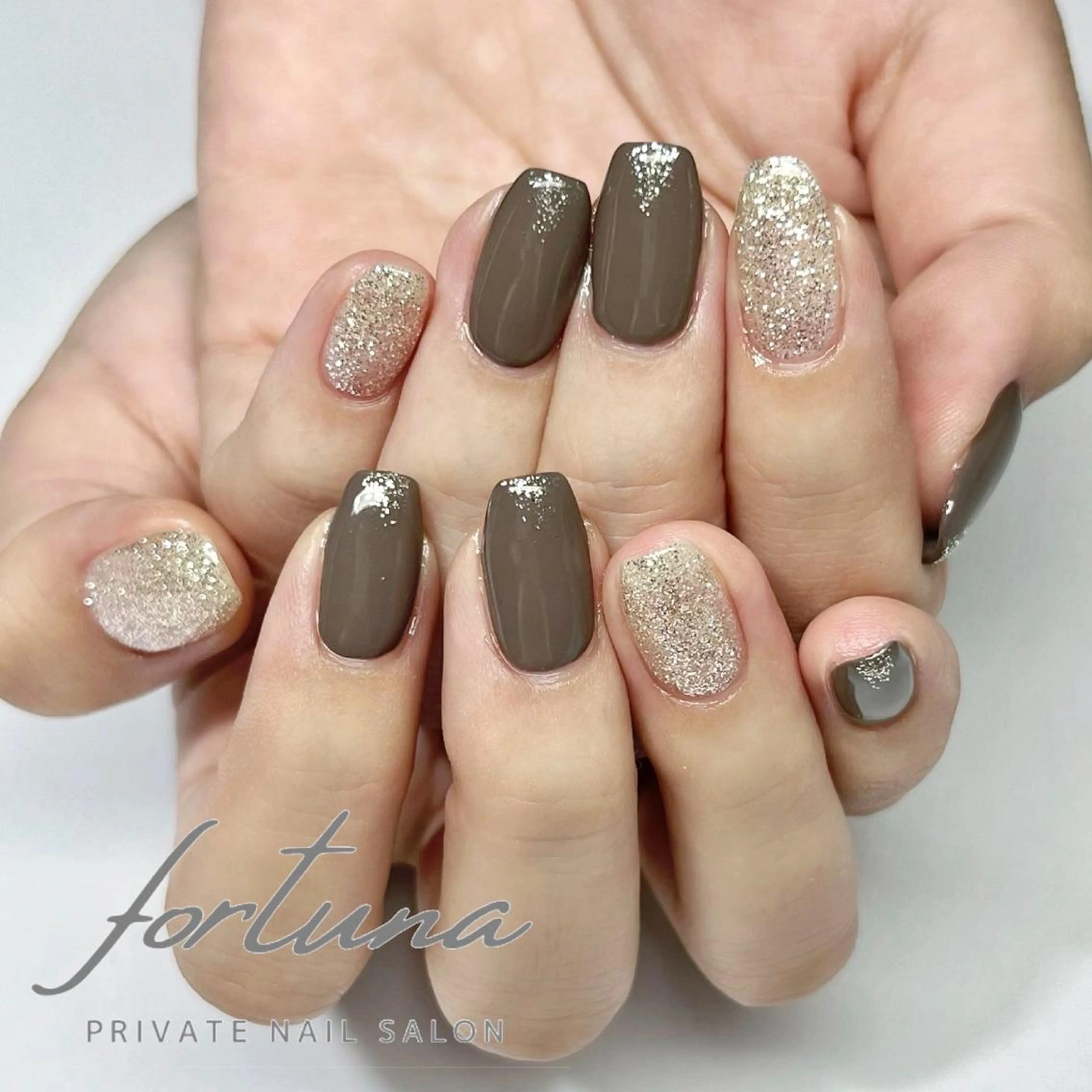 ネイル ブラウン ラメ(グリッター) 冬ネイル ハンドネイル fortuna 武藤裕美のネイルデザイン