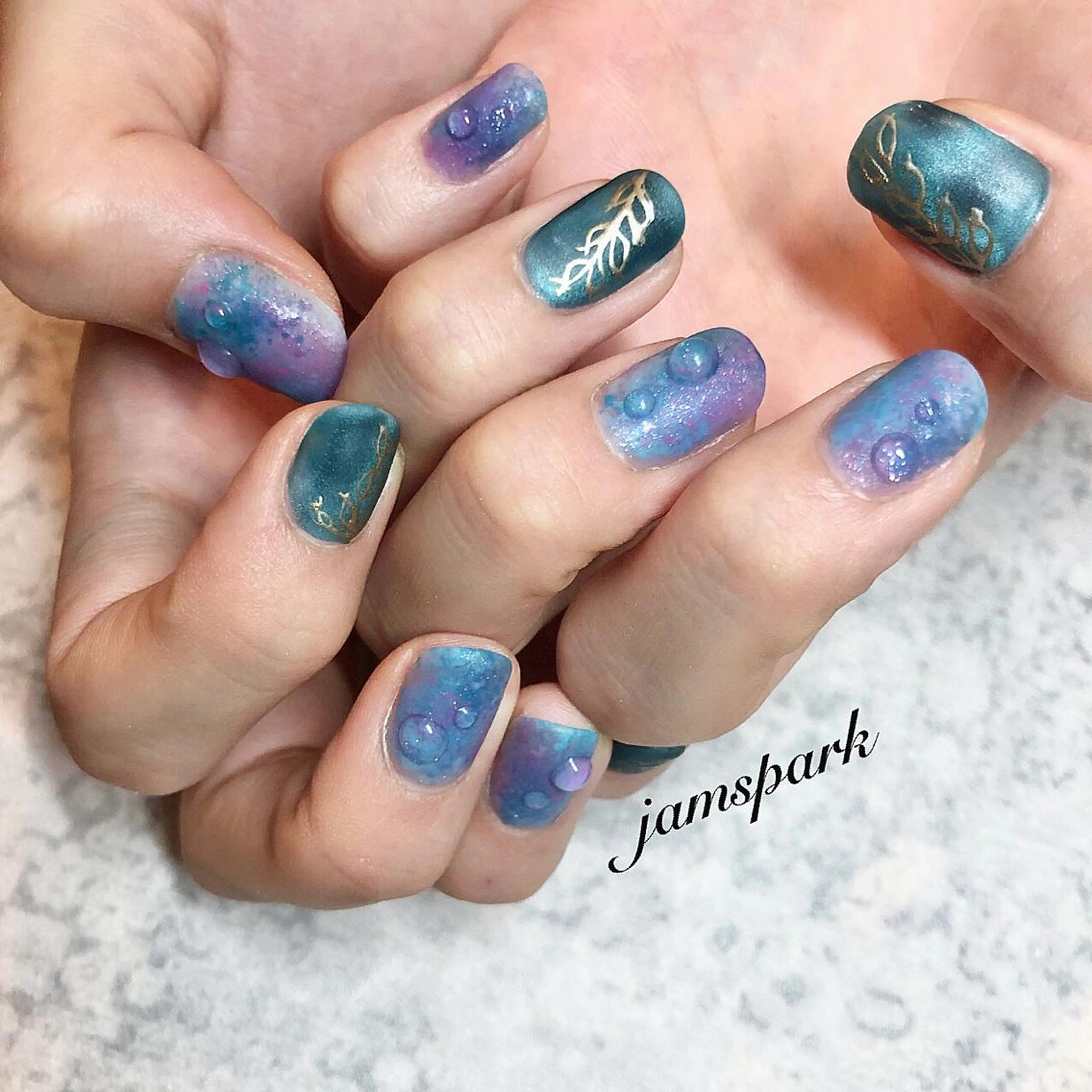 ネイル ブルー ニュアンスネイル パープル 夏ネイル ハンドネイル jamspark ✨のネイルデザイン