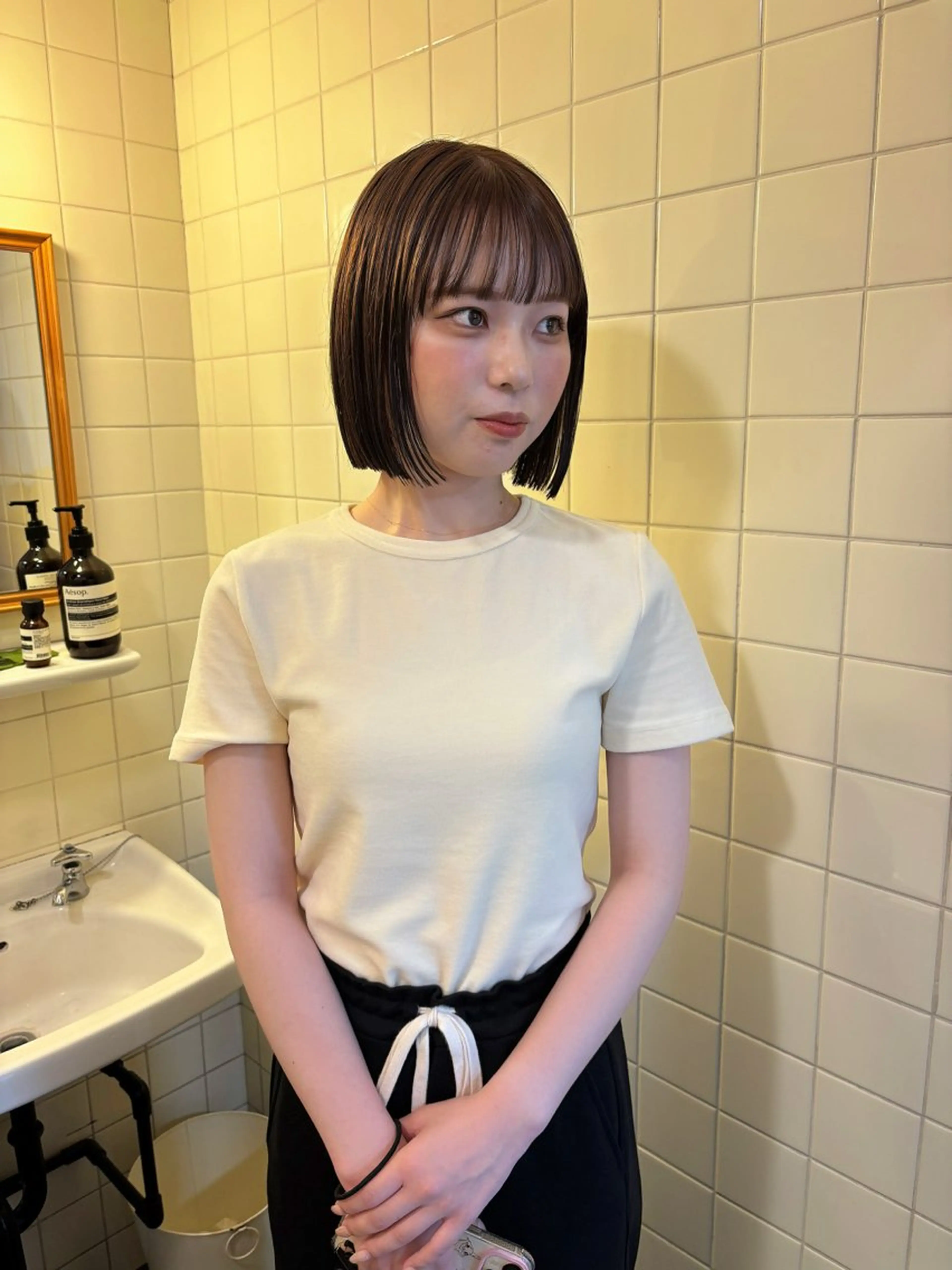 ミディアム カラー カット 縮毛矯正 トリートメント 韓国ボブ＆顔まわり レイヤー♡TOMOEのヘアスタイル