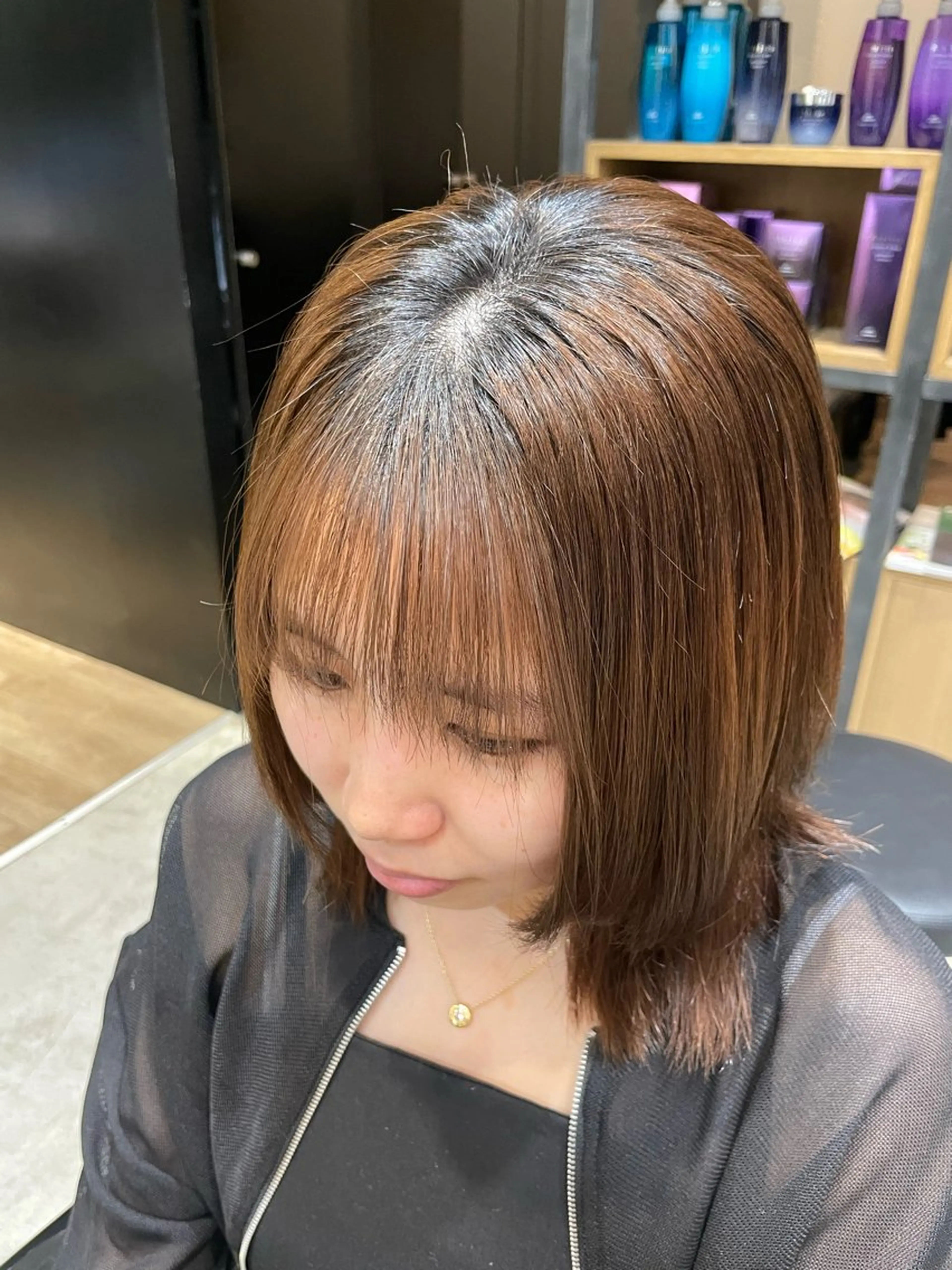 ミディアム ボブ 顔まわりレイヤー レイヤーカット トリートメント カット トリートメント ヘッドスパ ヘアセット SHEA.学芸大学所属・一箭 恵梧/ロングヘアのヘアスタイル