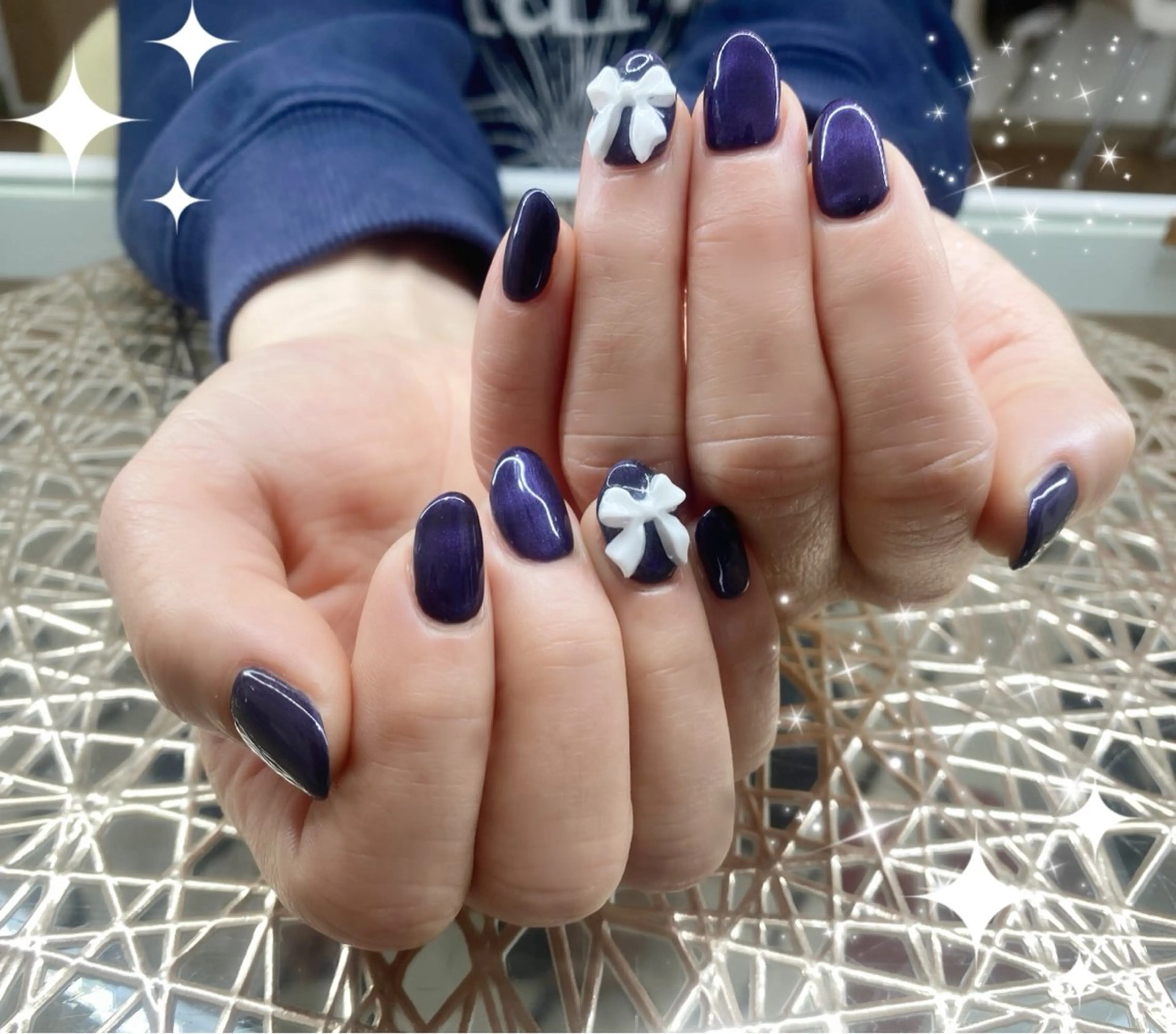 ネイル ネイビー リボン ハンドネイル ネイルサロン nail_upのネイルデザイン